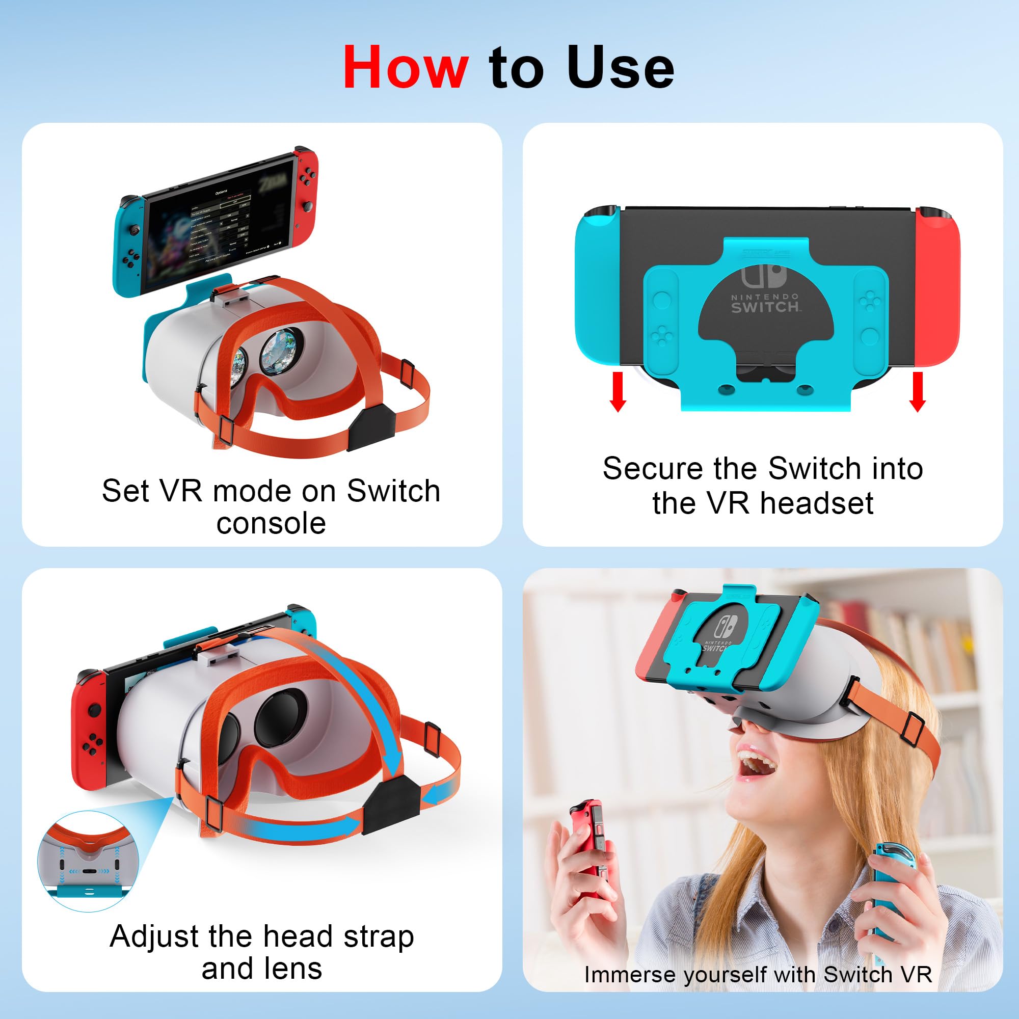 Upgraded VR Headset for Nintendo Switch & Switch OLED - Adjustable HD Lenses & Comfortable Head Strap - Labo VR Kit 3D Goggles for Switch Accessories - Perfect for Gaming, Virtual Reality Experiences & Family Entertainment