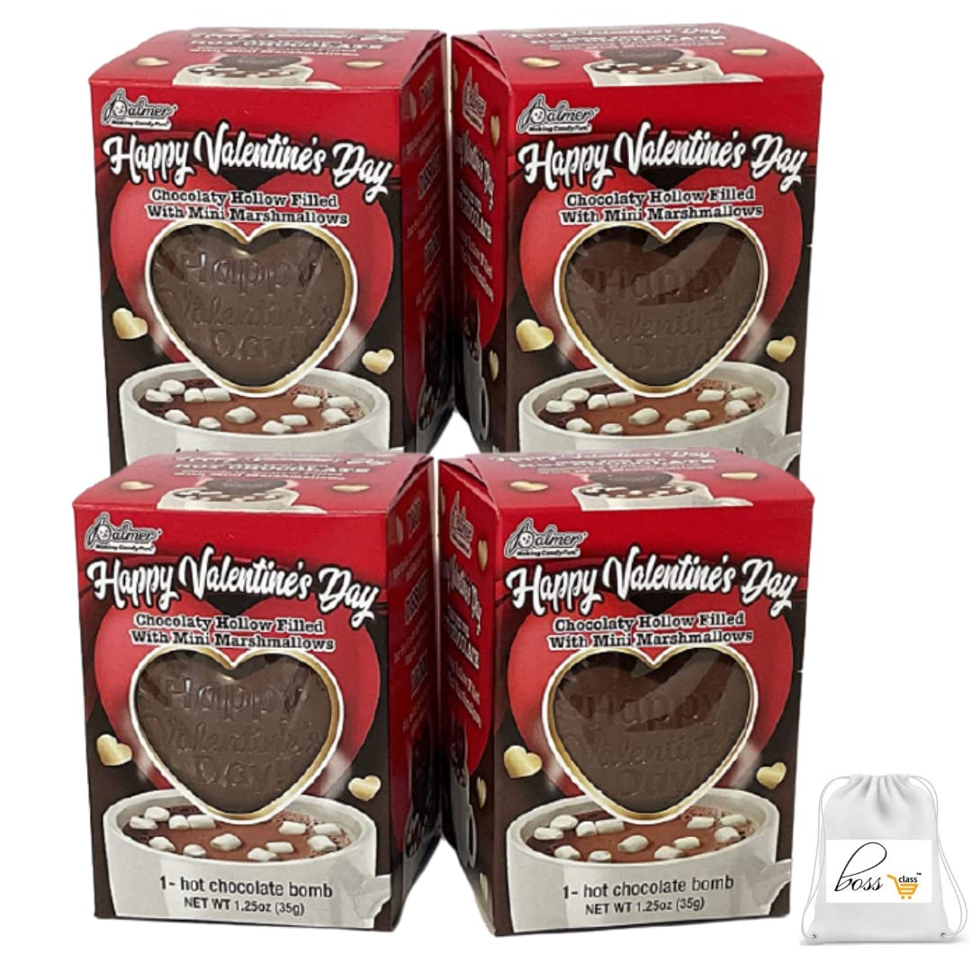 Valentine's Day Hot Chocolate Bombs 4 Pack - Gourmet Chocolate Shell with Mini Marshmallows Inside for Rich Hot Cocoa - Perfect for Romantic Gifts, Holiday Parties & Cozy Winter Nights