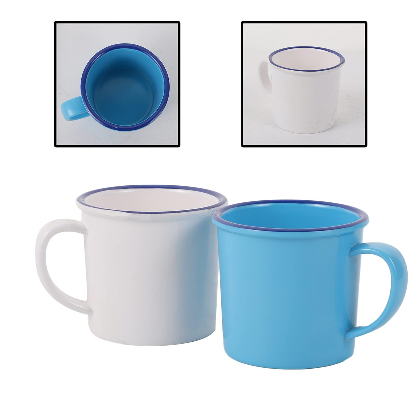 Vintage Coffee Mugs Set of 2 - Retro Style Melamine Drinking Cups with Handle for Coffee, Tea & Water - Perfect for Camping, Hiking, Office & Home Use