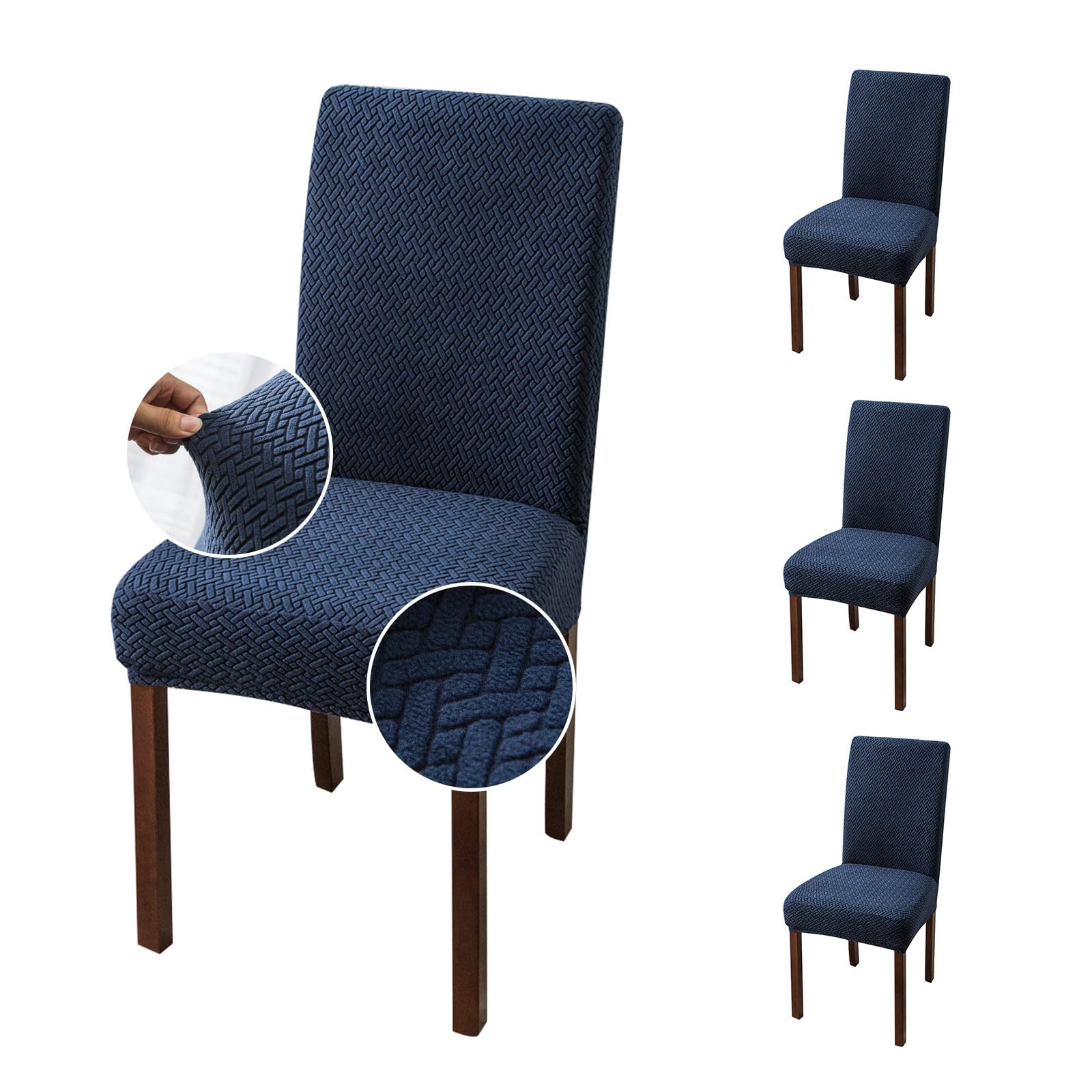 Genina Stretch Dining Chair Covers Set of 4 - Navy Blue Slipcovers for Parsons & Kitchen Chairs | Perfect for Home Dining Room, Restaurant & Office Use
