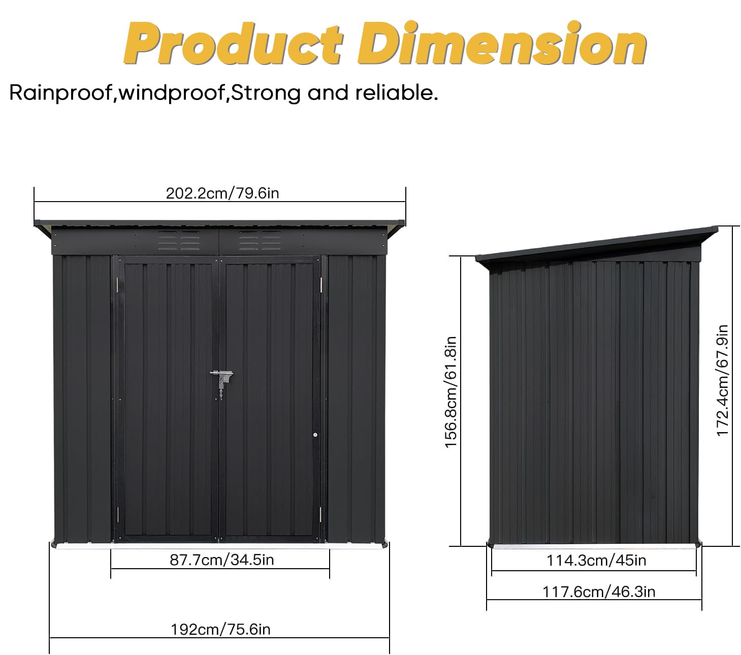6x4 FT Heavy Duty Outdoor Storage Shed - Galvanized Steel Metal Garden Shed with Lockable Double Doors | Waterproof & Rust-Resistant | Perfect for Backyard, Patio, Lawn Equipment & Outdoor Storage (Black)