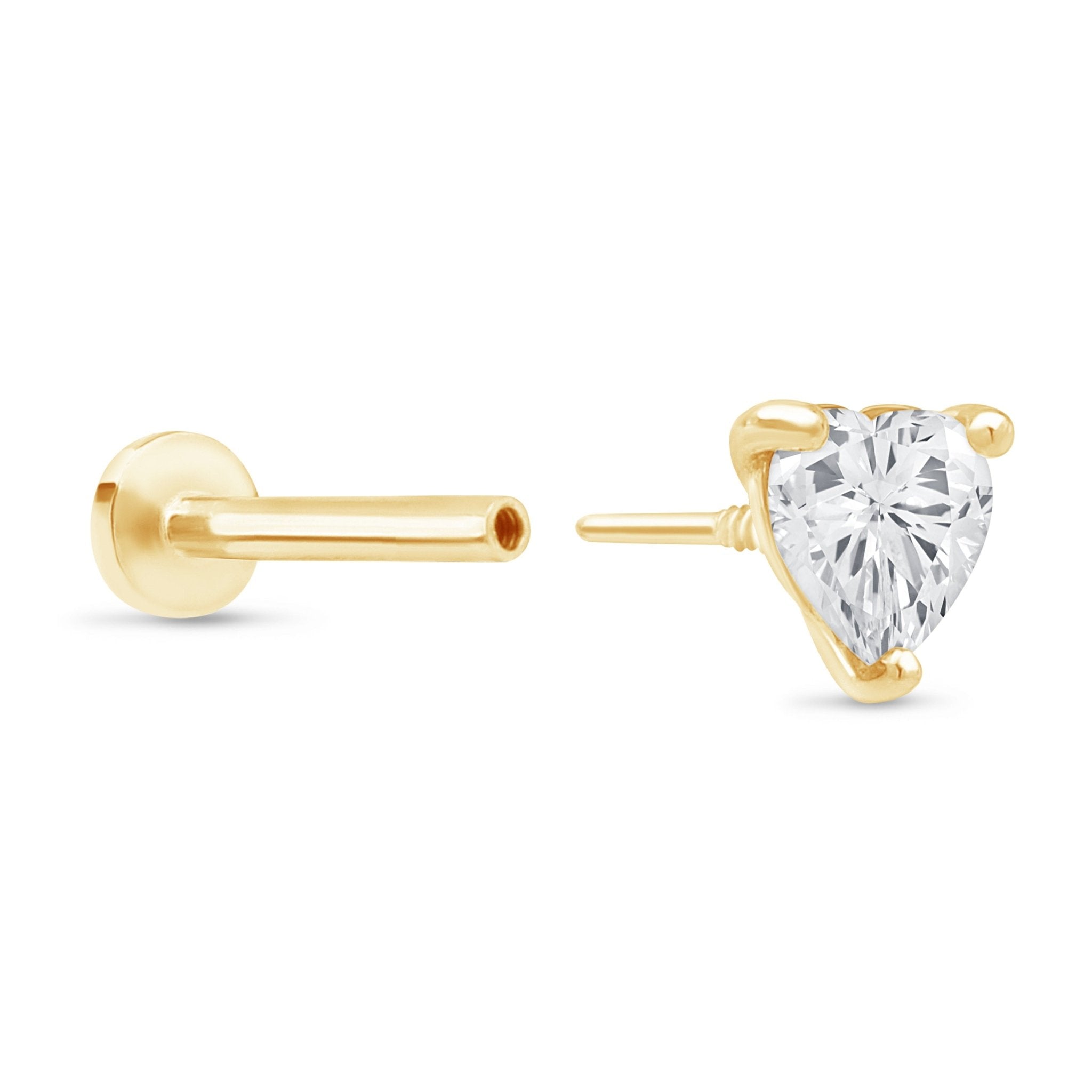 14K Yellow Gold Stone Heart Flat Back Stud Earrings - Minimalist Dainty Jewelry for Women - Perfect for Everyday Wear, Gifts & Special Occasions