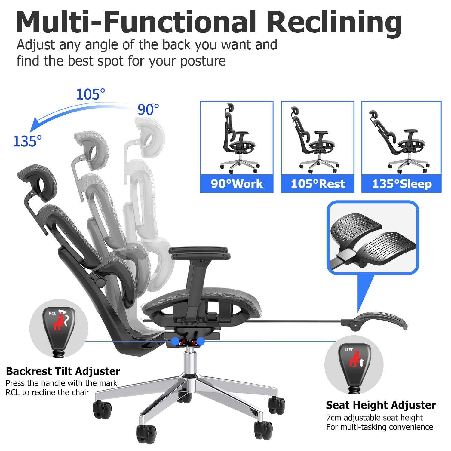 Ergonomic Mesh Office Chair with 3D Adjustable Armrests & Lumbar Support - High Back Computer Desk Chair with Wheels for Home & Office - Dark Grey - Perfect for Long Work Hours & Gaming Sessions