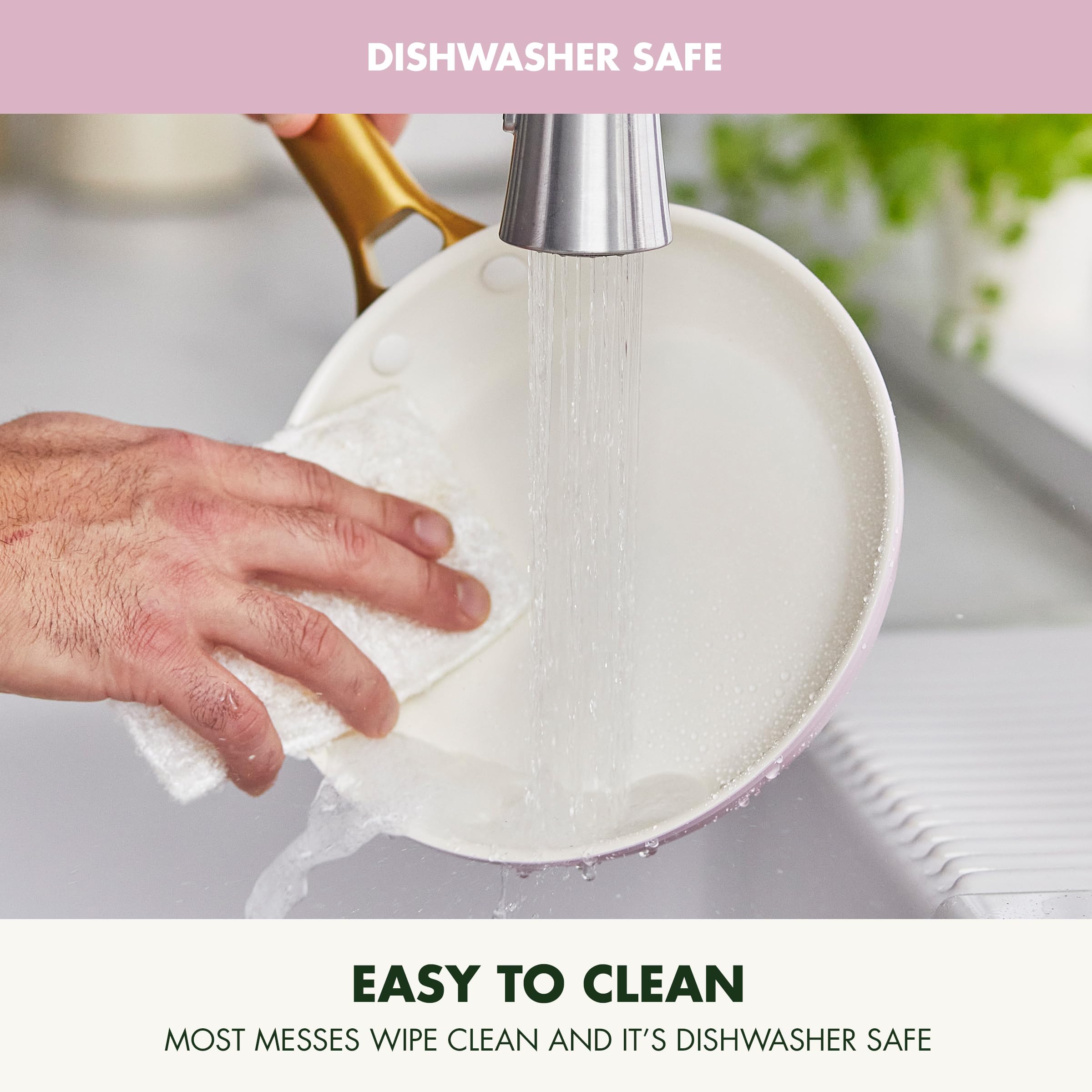 GreenPan Reserve Hard Anodized 10-Piece Non-Toxic Ceramic Cookware Set - PFAS-Free, Dishwasher & Oven Safe (350°F), Gold Handles, Blush Pink - Perfect for Healthy Cooking, Frying, Baking & Family Meals