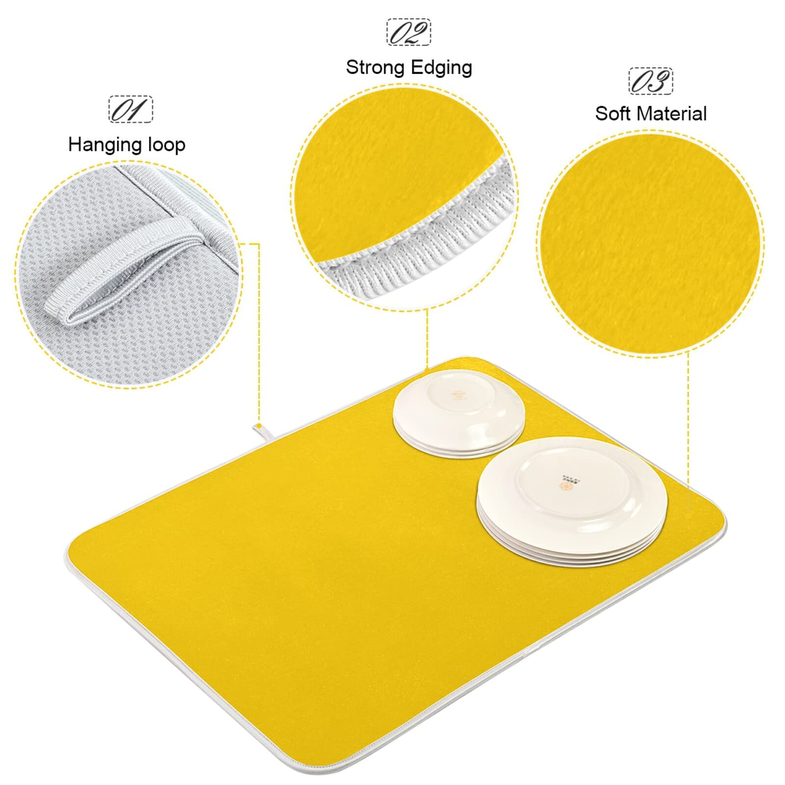 XL Gold Microfiber Dish Drying Mat - Heat Resistant Kitchen Counter Drainer Pad (16x18 Inch) | Perfect for Drying Dishes, Utensils & Cookware | Stylish Kitchen Decor Accessory