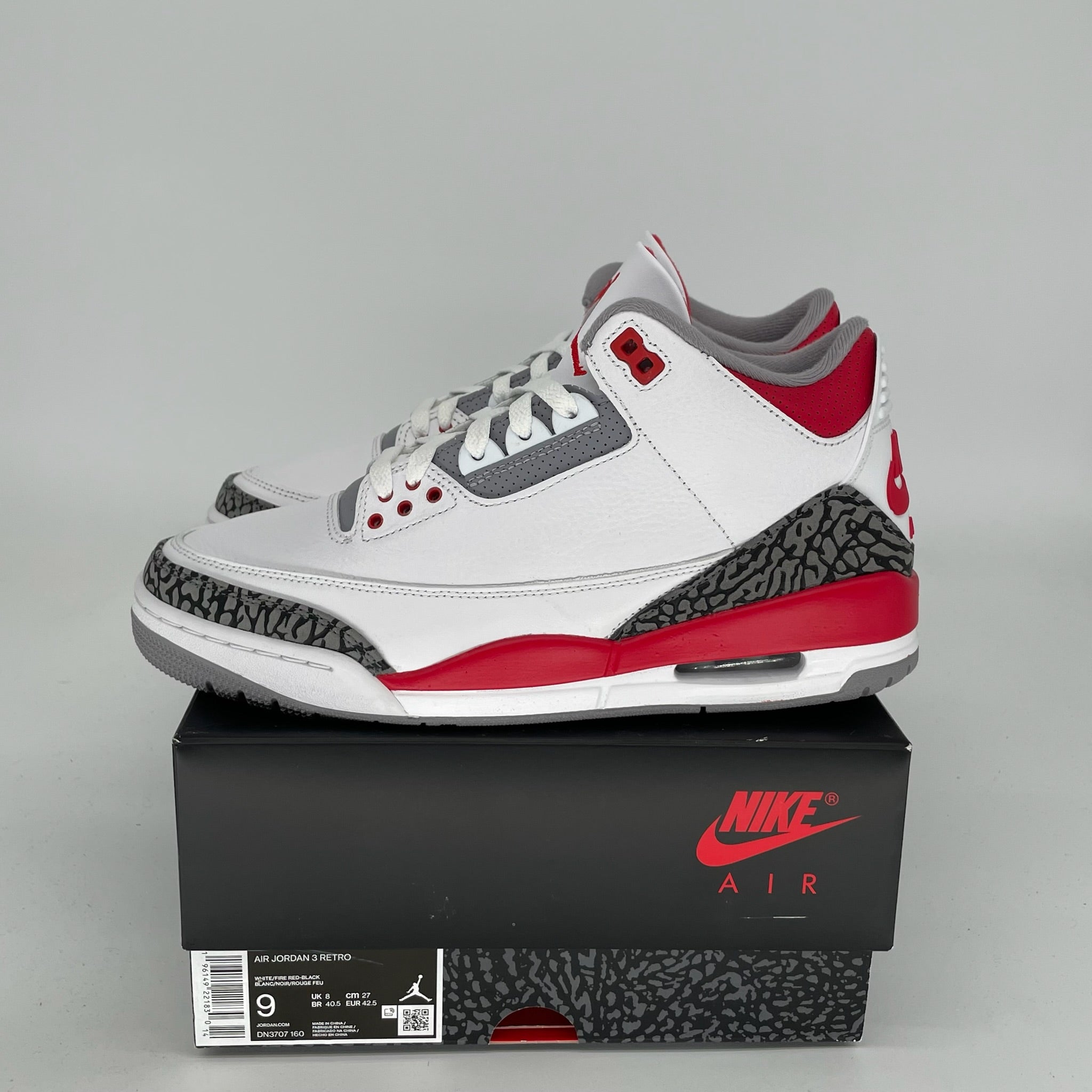 Original Air Jordan 3 Retro 'Fire Red' Men's Basketball Shoes Size 9 DN3707-160 - Perfect for Streetwear, Sneaker Collecting & Casual Wear