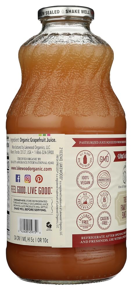 Organic Pink Grapefruit Juice - 100% Natural, No Sugar Added, Cold-Pressed (12-Pack) | Perfect for Breakfast, Detox Drinks & Healthy Lifestyle