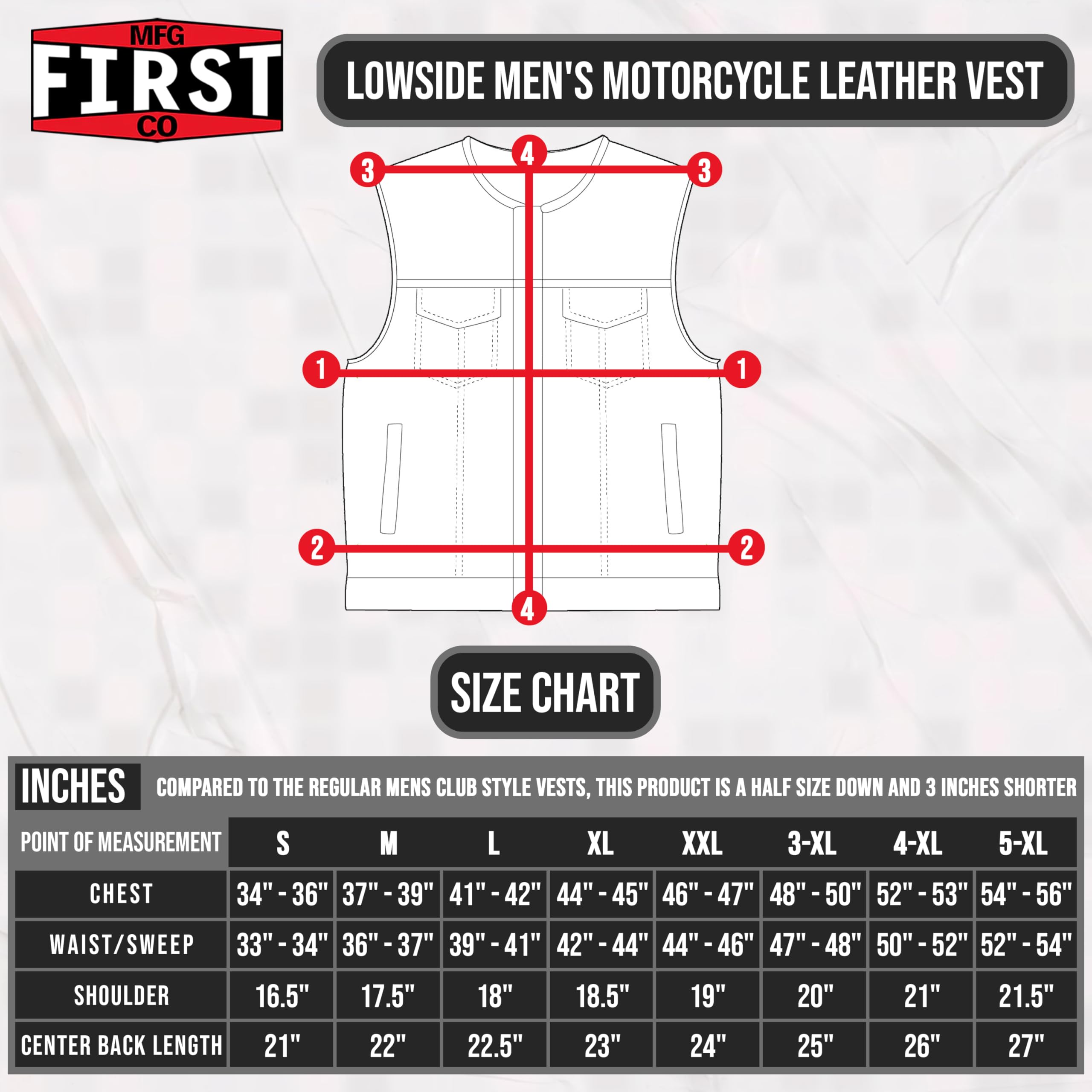 First Mfg Co - Lowside Men's Motorcycle Vest - Premium Biker Riding Gear in Canvas, Leather & Twill - Breathable Perforated Leather Design for Harley Davidson & Cruiser Riders - Perfect for Road Trips & Motorcycle Clubs