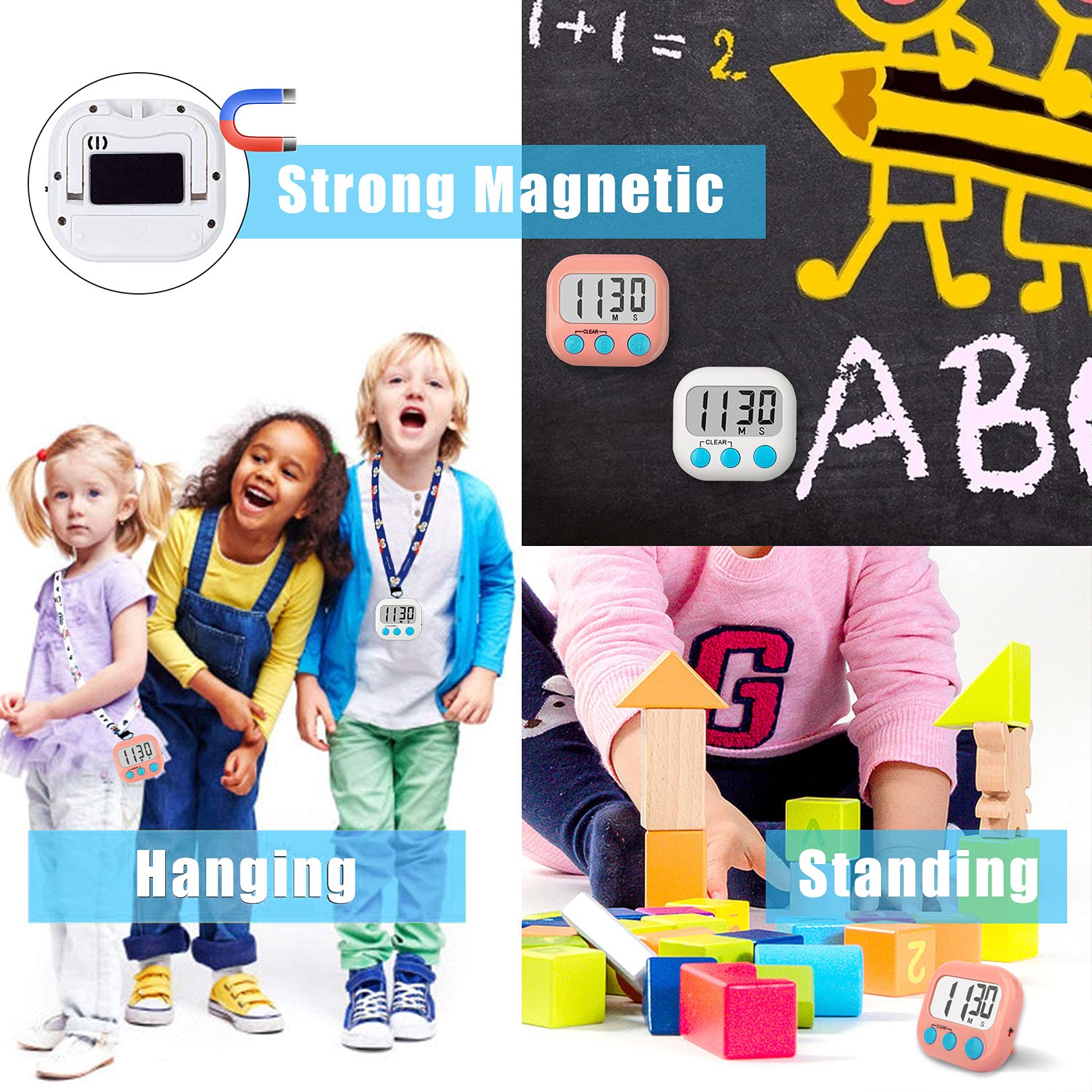 2 Pack Digital Classroom Timer for Teachers & Kids - Countdown Timer with Loud Alarm (Pink & White) - Perfect for School, Homework, Study Sessions & Time Management Activities