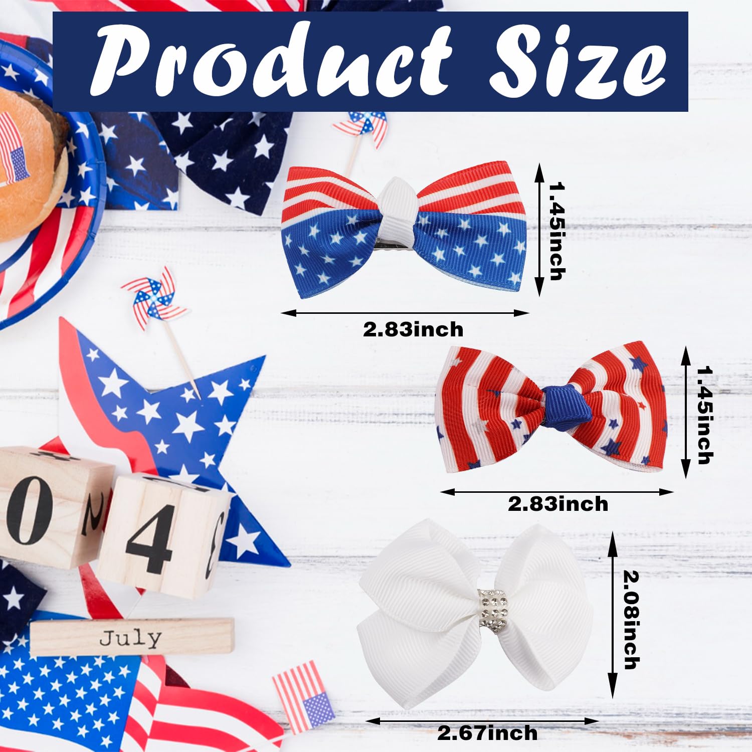 3Pcs American Flag Hair Bow Clips - Patriotic 4th of July Hair Accessories for Women & Girls, Stars and Stripes Alligator Hair Pins for Independence Day, Baby Shower, Parades & National Holidays