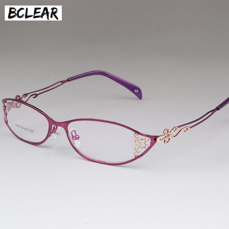 Bclear Women's Hollow Carved Metal Full Frame Eyeglasses S8107 - Ultra Light Alloy Glasses for Women, Fashionable & Durable - Perfect for Reading, Working, and Everyday Wear