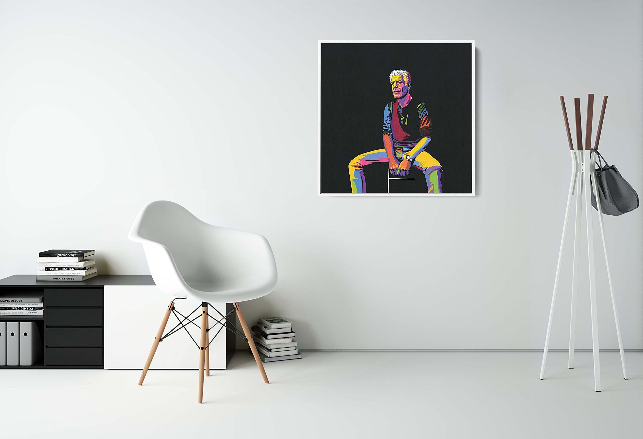 Anthony Bourdain Mighty Framed Pop Art Canvas - 24x36 Inch Ready to Hang Wall Decor with Black Floater Frame - Modern Home Office & Living Room Artwork