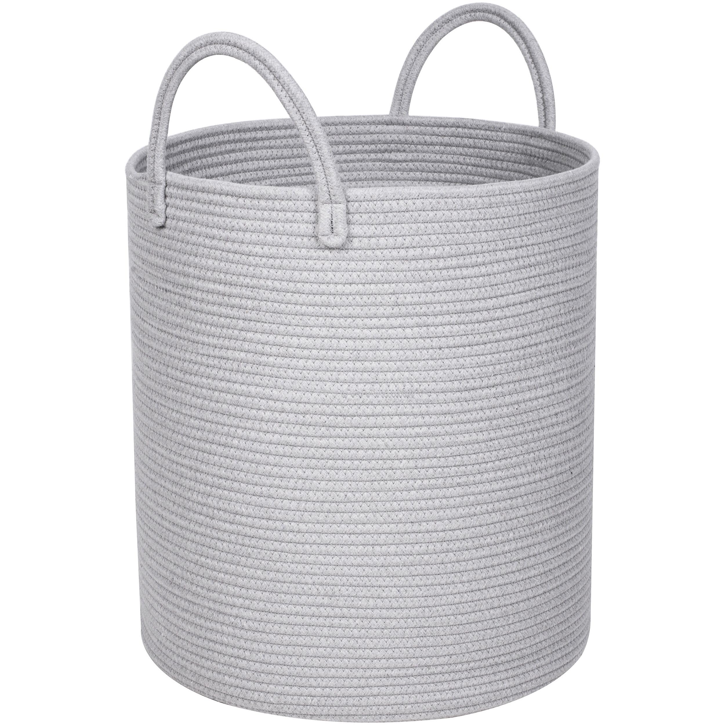 MINTWOOD Large 18x16 Inch Woven Cotton Rope Storage Basket - Grey Laundry Hamper, Blanket & Toy Organizer for Living Room, Bedroom, Nursery | Perfect for Towels, Pillows, Throw Blankets & Home Decor Storage
