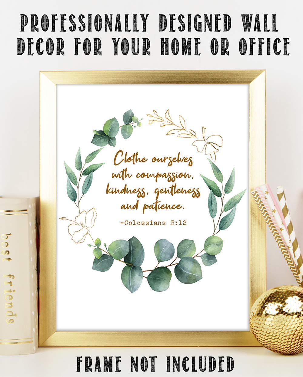 TJ Originals - Colossians 3:12 Bible Verse Wall Art Print - 11x14 Inspirational Christian Home Decor with Floral Design - Perfect for Living Room, Bedroom & Church - Gift for Women, Family & Friends (Birthday, Housewarming)