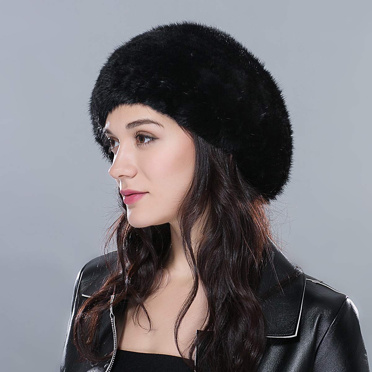 Luxury Real Mink Fur Beret for Women - Genuine Winter Knit Hat with Soft Fur Lining - Perfect for Cold Weather, Fashion Outfits & Special Occasions