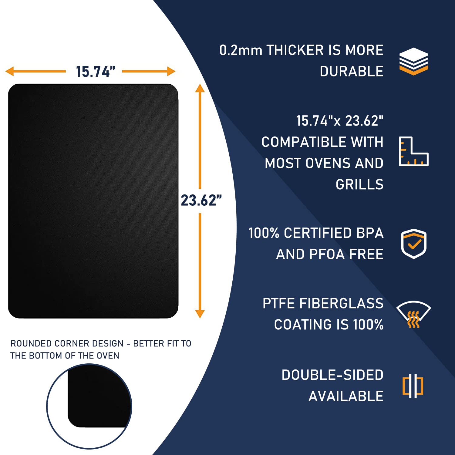 Non-Stick Teflon Oven Liners for Bottom of Oven - 2 Pack Premium Rounded Corner Baking Mats Fits Convection, Electric, Gas, Toaster & Microwave Ovens (15.74