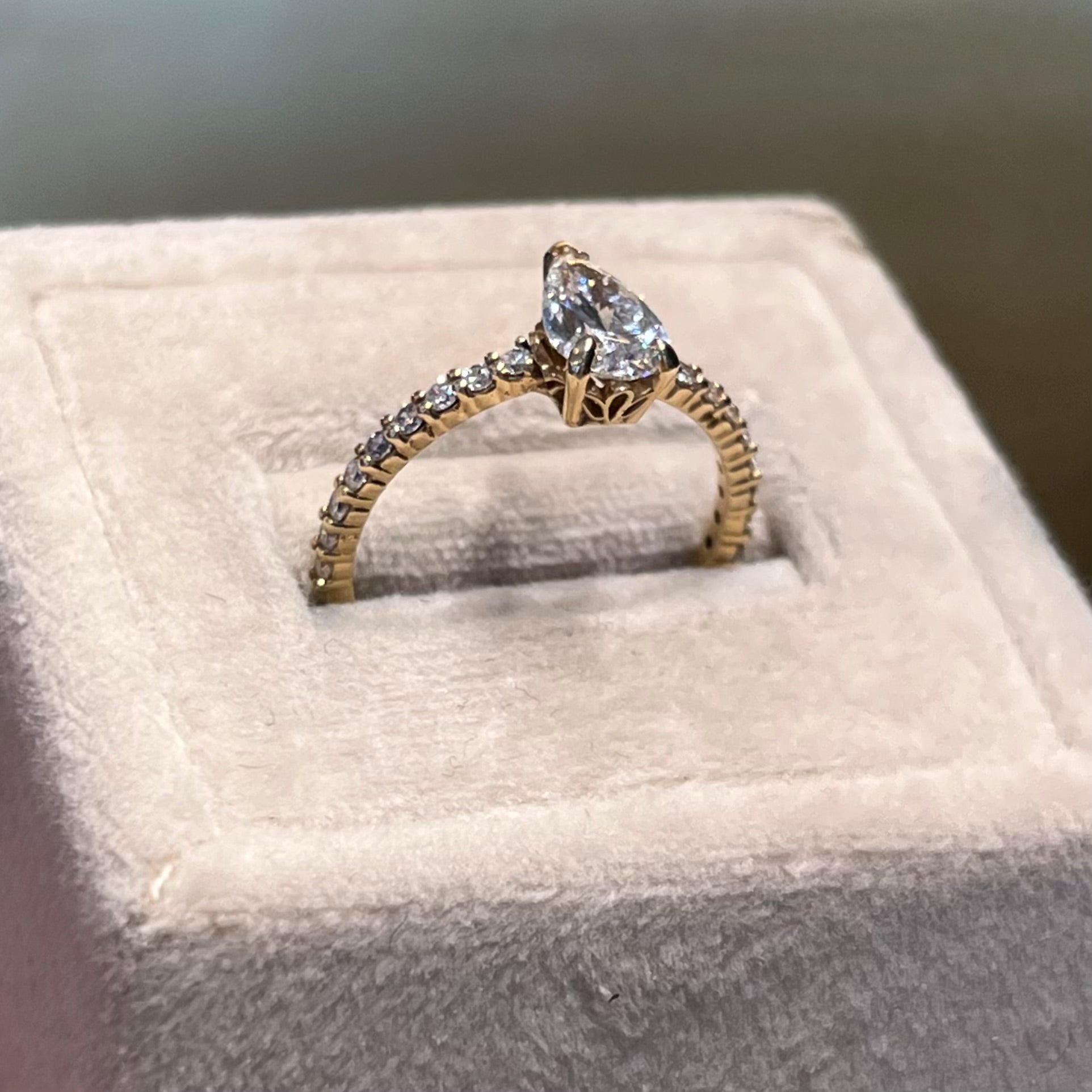 Pear Pave Solitaire Engagement Ring - Elegant Diamond Wedding Band for Women | Perfect for Proposals, Anniversaries & Special Occasions