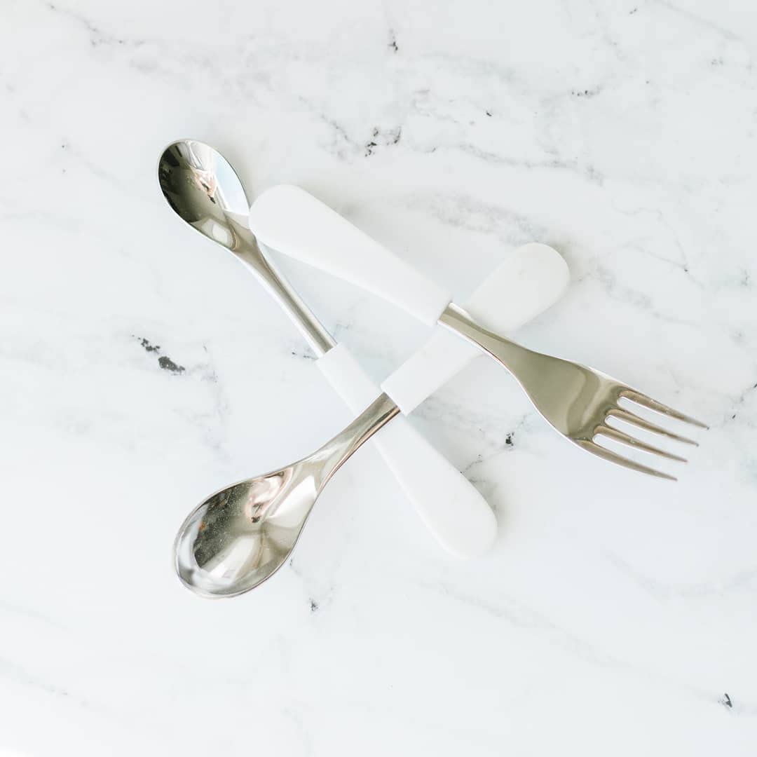 Avanchy Stainless Steel & Silicone Baby Fork Set - 2 Pack Toddler Self Feeding Utensils for Baby Led Weaning | BPA-Free, Safe First Forks for Kids | Perfect for Home, Travel & Restaurant Dining (Pink)
