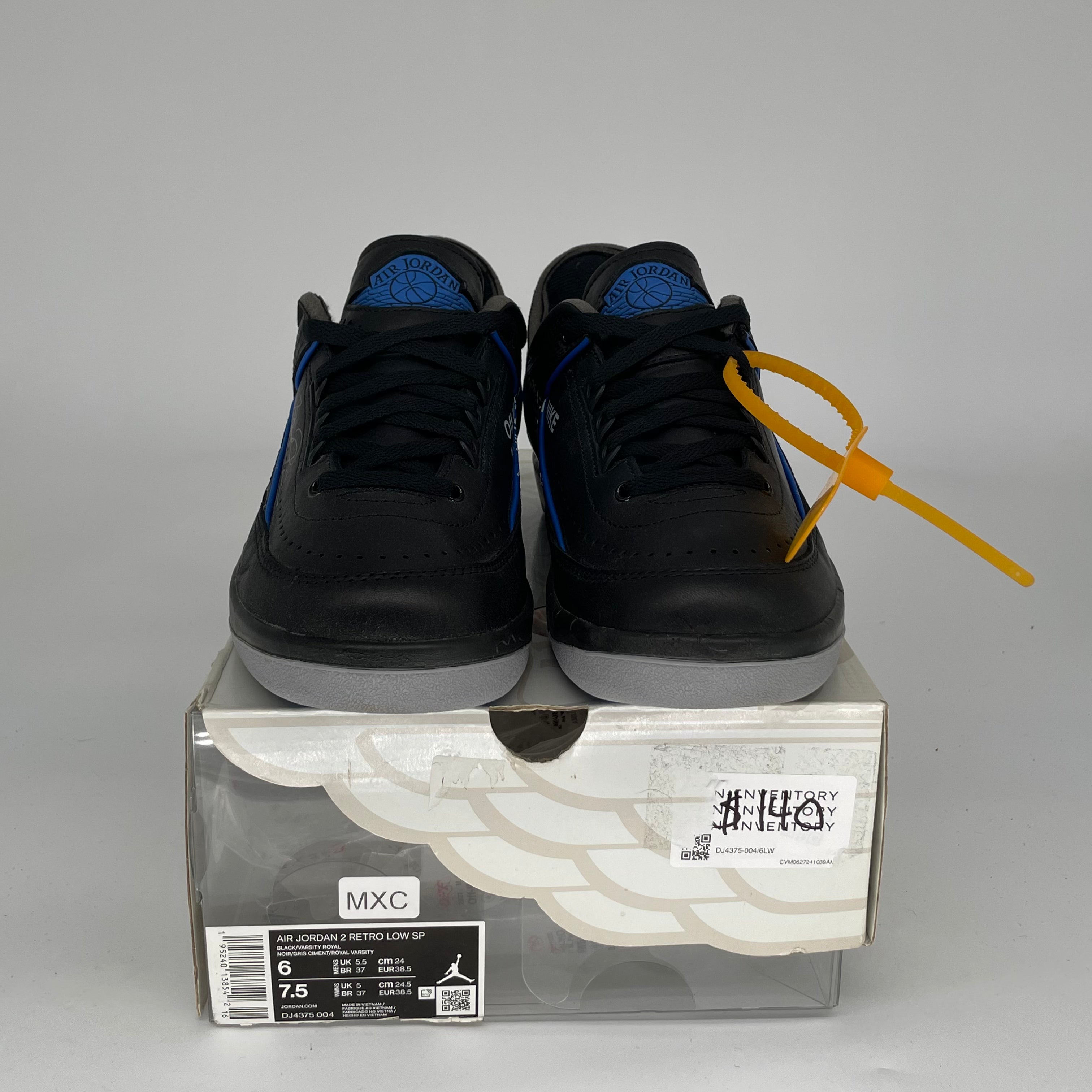 Original Air Jordan 2 Low Off-White Black Blue Men's Basketball Shoes Size 6 DJ4375-004 - Perfect for Streetwear, Sneaker Collecting & Casual Fashion