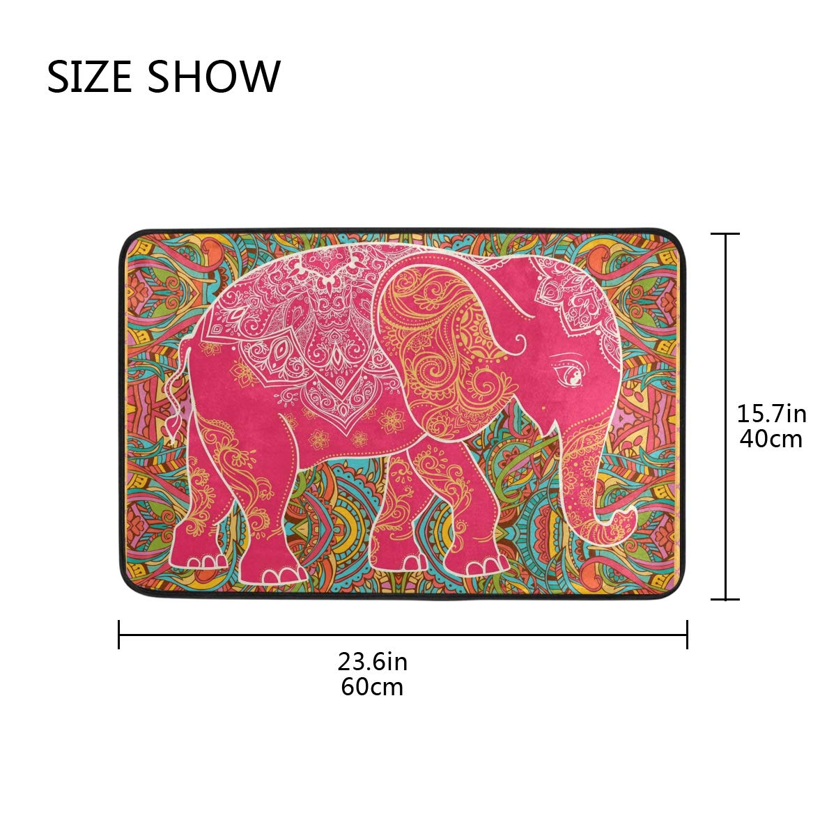 Non-Slip Elephant Boho Paisley Indoor Door Mat - 23.6 x 15.7 Inch Entryway Floor Mat for Home, Apartment & Office - Perfect for Front Door, Kitchen & Mudroom