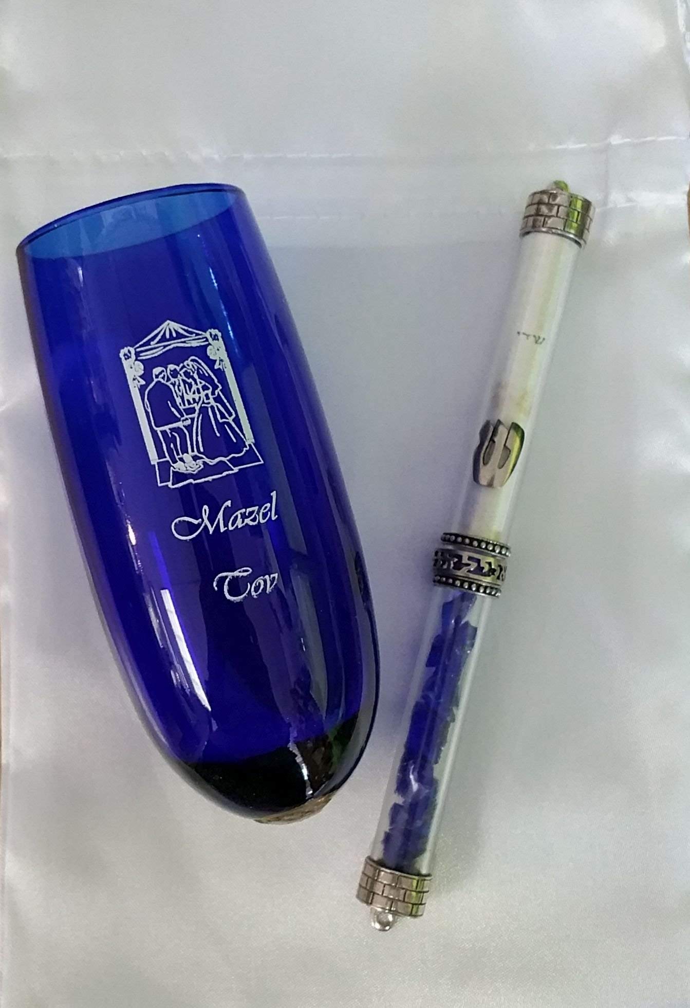Jewish Wedding Glass Breaking Kit with Sterling Silver Mezuzah - Traditional Ceremony Set for Jewish Weddings, Bar Mitzvahs & Home Blessings