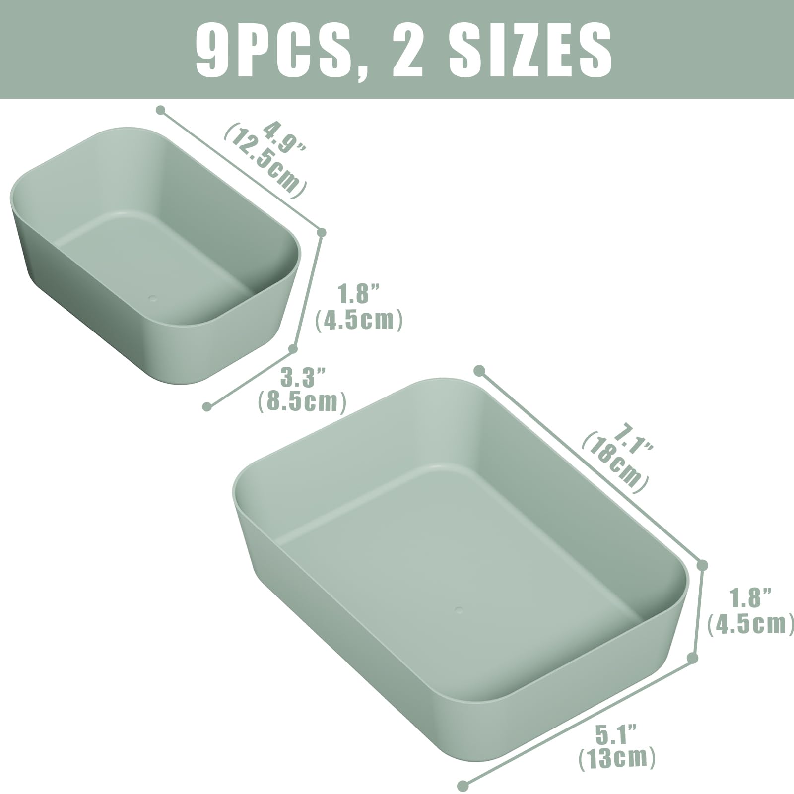 Famhap 9-Piece Plastic Drawer Organizer Set - Desk Drawer Dividers & Vanity Storage Bins for Makeup, Jewelry, Utensils & Gadgets | Perfect for Kitchen, Bedroom, Bathroom & Office Organization (Dark Green) | Space-Saving Solution for Clutter-Free Home & Workspace