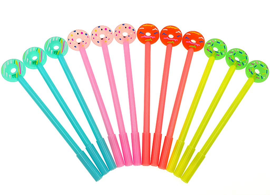 ALIMITOPIA 12-Piece Black Ink Gel Pen Set - Cute Donut Roller Marker Pens in Assorted Candy Colors for School, Office & Art Projects