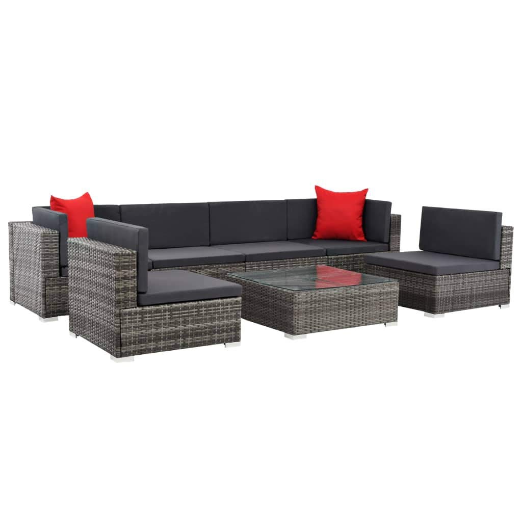 7-Piece Gray Poly Rattan Patio Sofa Set with Cushions & Table - Outdoor Sectional Couch for Backyard, Garden, or Poolside Relaxation