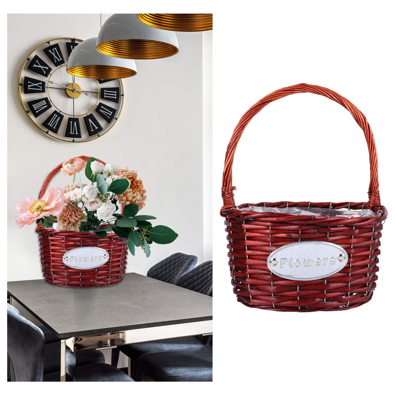 Handwoven Willow Flower Girl Basket with Handle & Lace Bow - Wicker Picnic Basket for Weddings, Easter Egg Hunts & Candy Storage - Natural Brown Woven Decorative Basket for Parties, Home Decor & Gift Giving