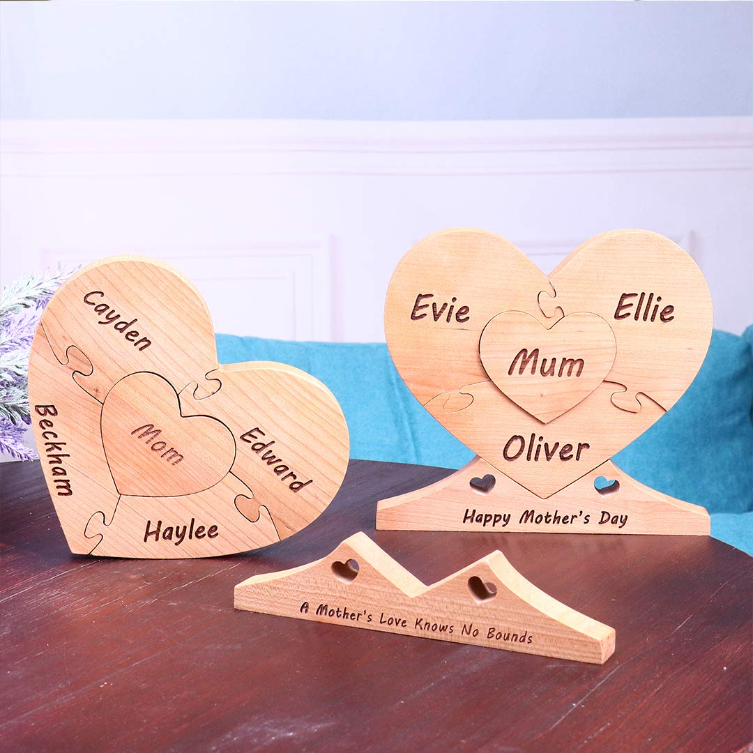 Custom Wooden Name Puzzle for Mother's Day - Personalized 1-8 Family Member Puzzle Pieces - Unique Gift for Mom & Grandma - Perfect for Family Reunions, Nursery Decor & Special Occasions