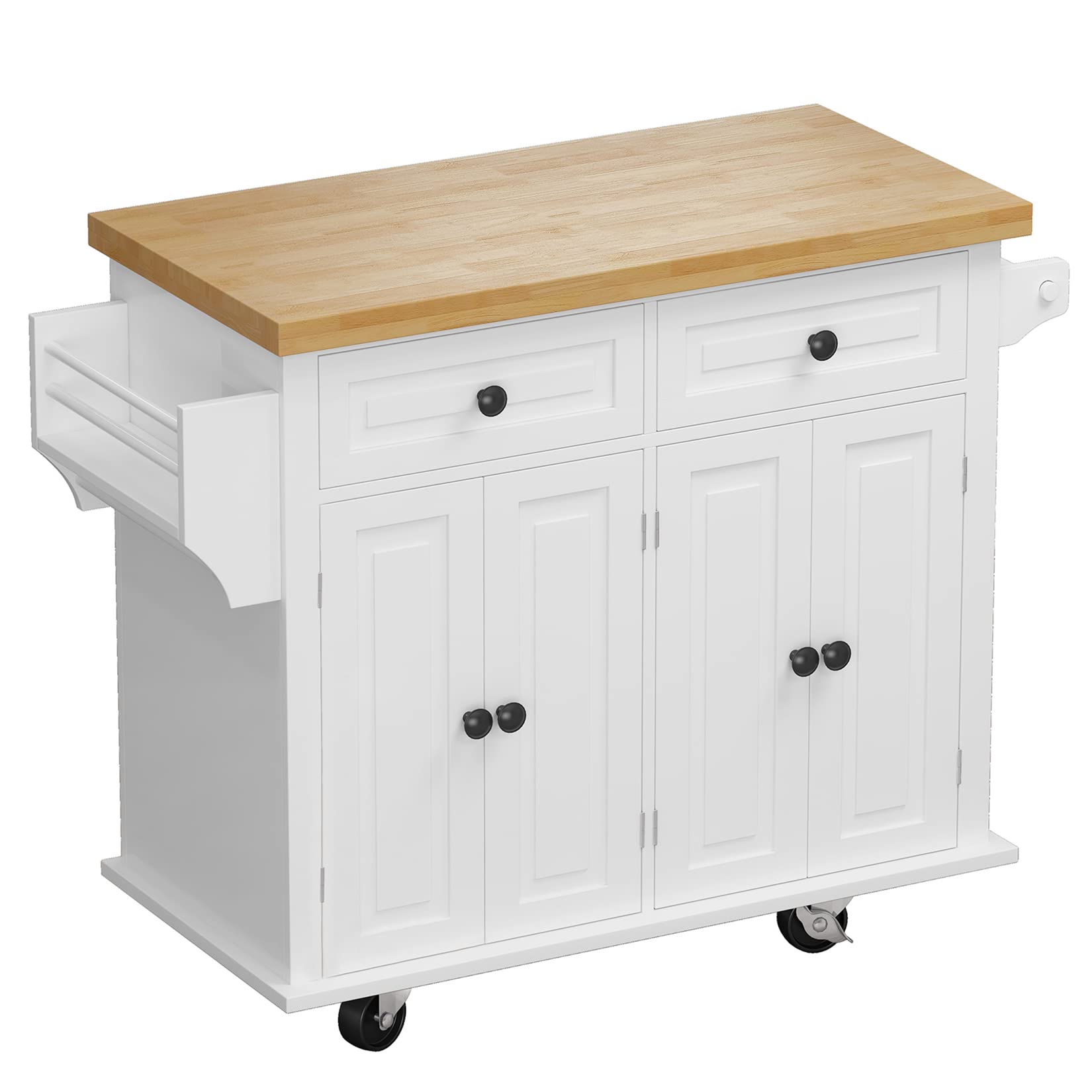 Rolling Kitchen Island Cart with Spice Rack, 4-Door Cabinet & 2 Drawers - 43.7