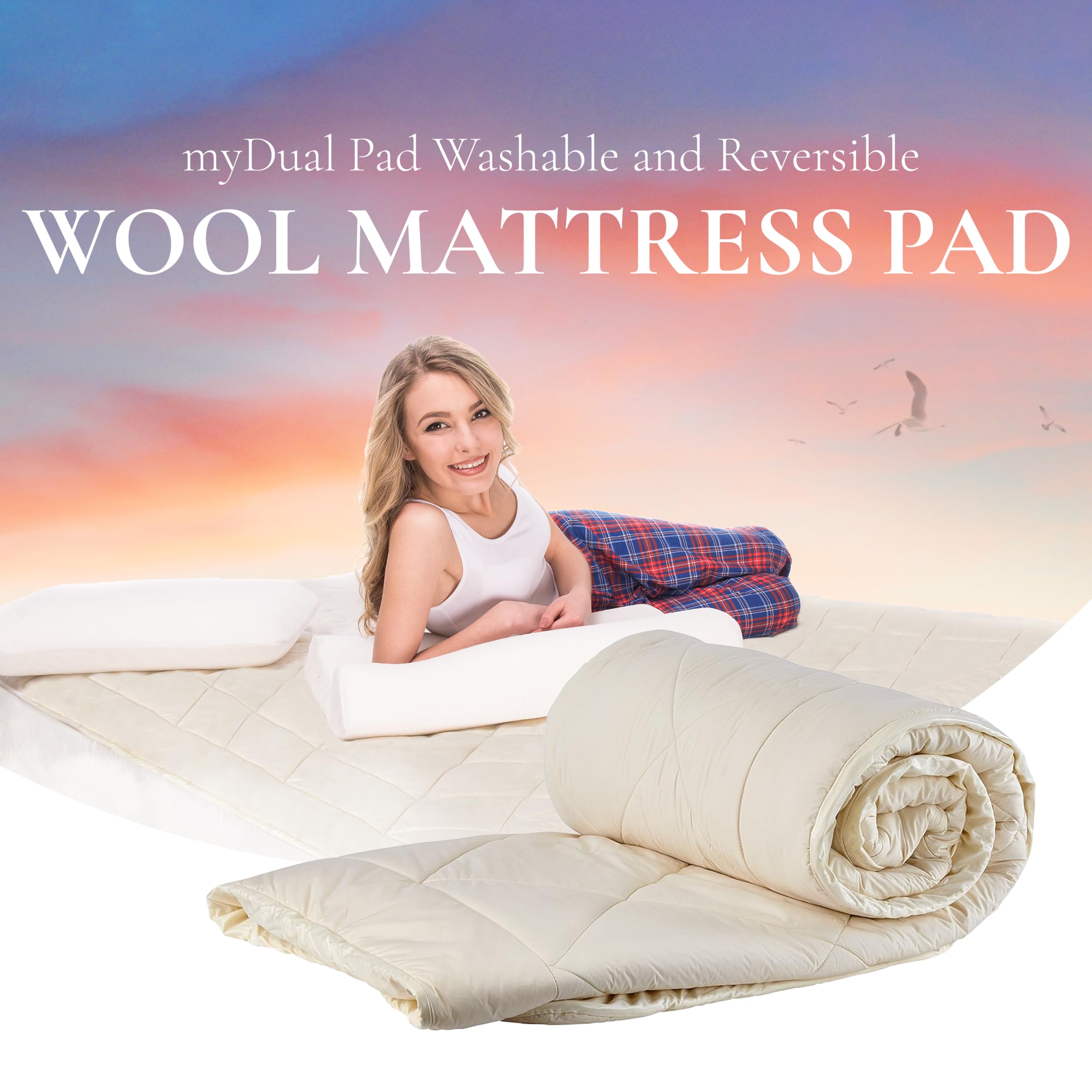 Sleep & Beyond myDual Pad Natural Reversible Wool Mattress Pad - Year-Round Comfort with Warm Cotton/Wool Quilt - Pressure Relief & Durable - Crib Size 28x52 Inches - Perfect for Baby's Nursery & Toddler Beds