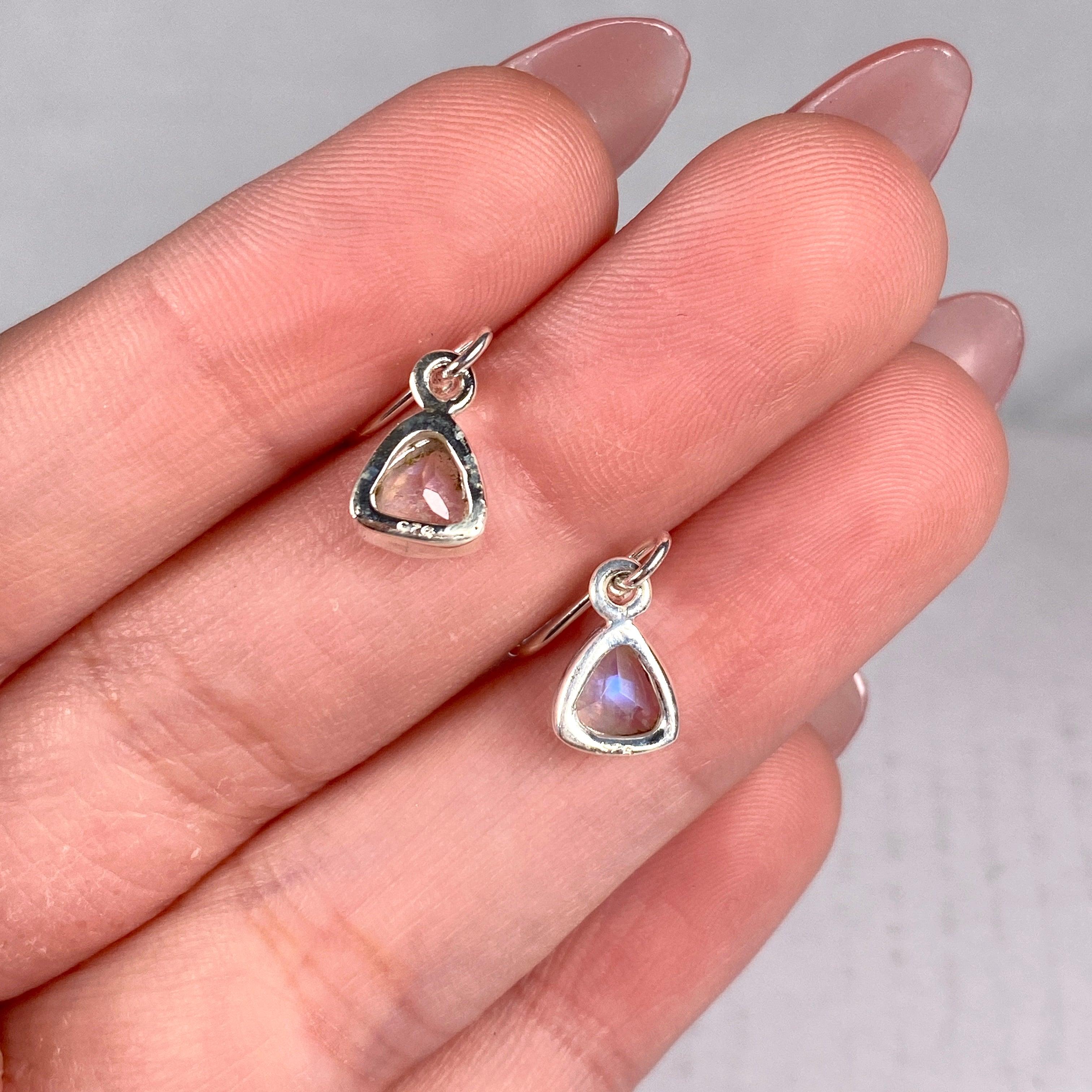 Moonstone Petite Triangular Faceted Earrings R2363 MST - Elegant Dainty Jewelry for Women, Perfect for Weddings, Parties & Everyday Wear
