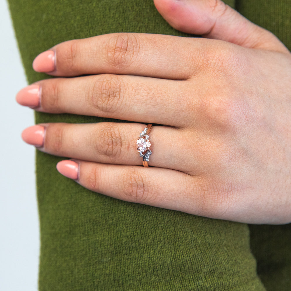 9ct Rose Gold Morganite and Diamond Heart Ring for Women - Elegant Valentine's Day Gift, Anniversary Jewelry, Romantic Proposal Ring - Perfect for Weddings, Date Nights & Special Occasions