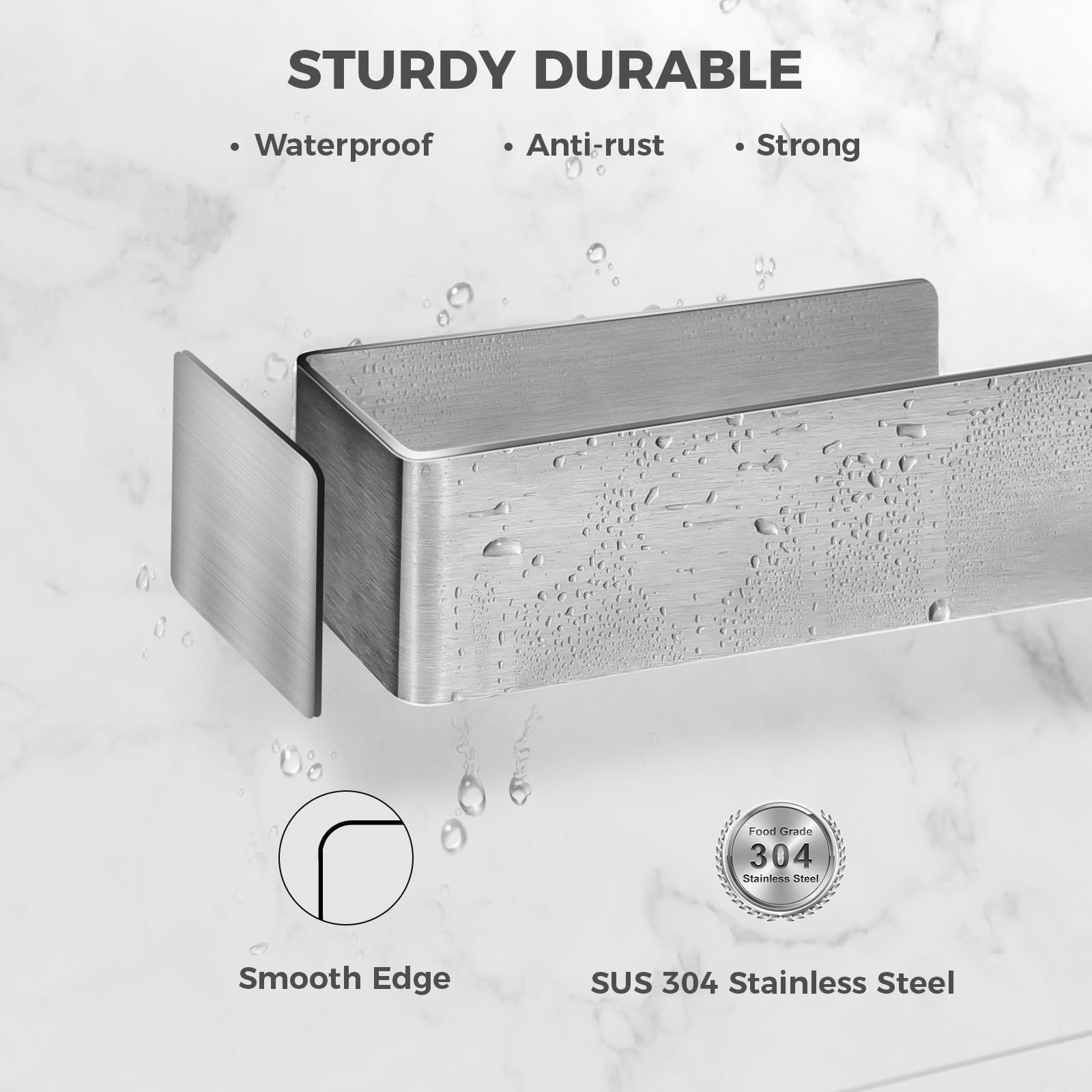 BOTEMY 8 Inch Self Adhesive Wall Mount Towel Holder - No Drill 304 Stainless Steel Bathroom Towel Rack, Heavy Duty Brushed Silver Towel Hanger for Kitchen, Bathroom, RV - Perfect for Small Spaces & Rental Homes (1 Pack)