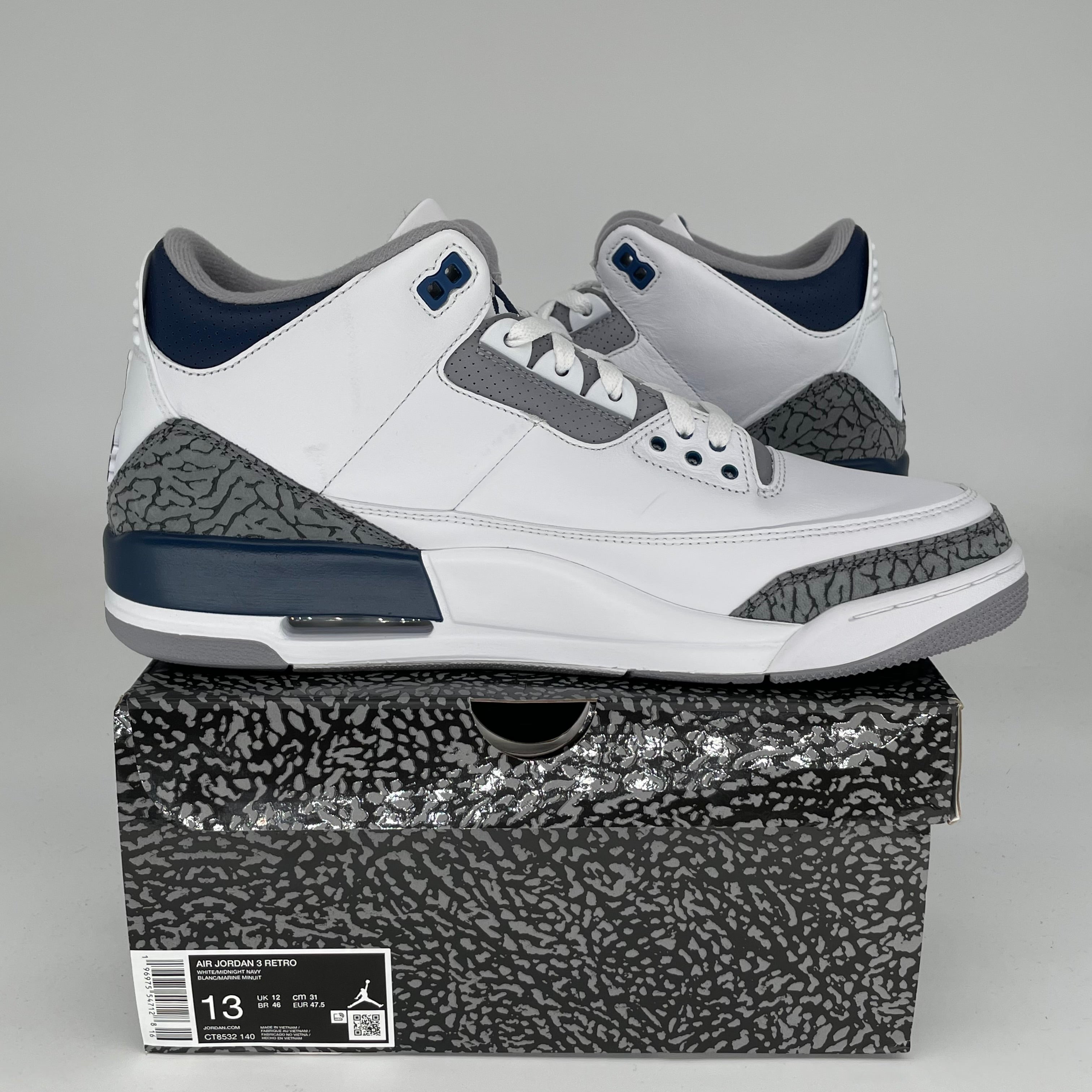 AIR JORDAN 3 Retro Midnight Navy Men's Basketball Shoes Size 13 - CT8532-140 | Authentic Nike Sneakers for Casual Wear, Street Style & Sports Performance
