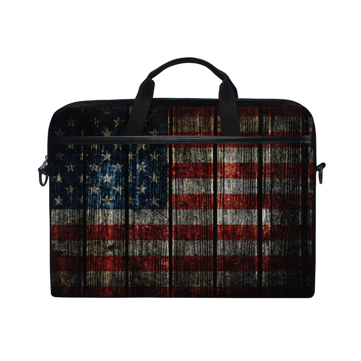 Vintage Distressed American USA Flag Laptop Sleeve Case - Convertible Messenger Bag with Adjustable Strap & Pocket - Fits 15-15.4 Inch MacBook Air/Pro, Surface, Dell, ASUS, HP, Lenovo - Perfect for Work, Travel & School