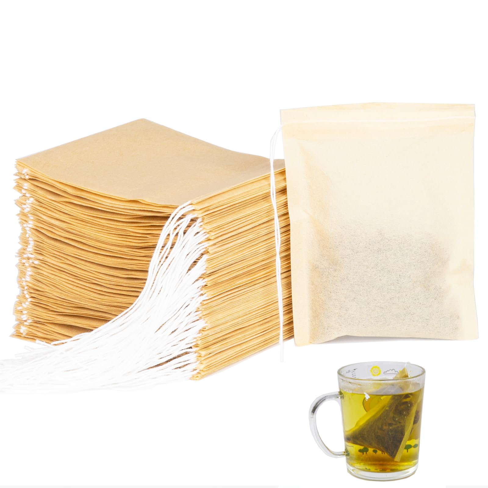 SYCARON 200 Count Disposable Tea Bags for Loose Leaf Tea & Coffee - Natural Paper Filter Bags with Drawstring (3.54 x 2.75 Inch) - Perfect for Home Brewing, Office Use & Tea Gift Packaging