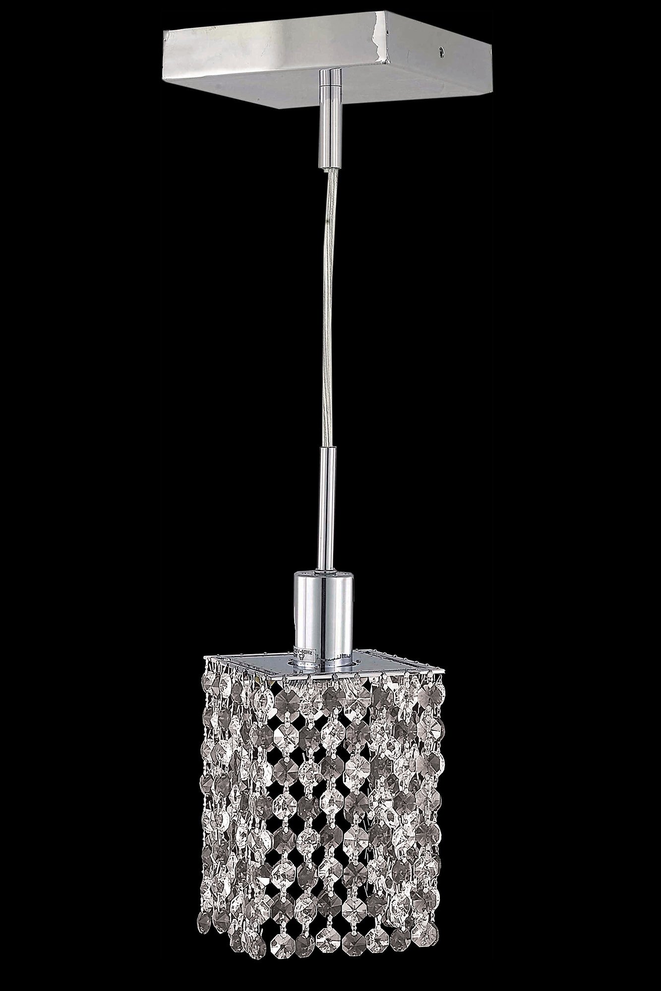 Elegant Mini Collection 1-Light Square Canopy Pendant with Royal Cut Crystals - Chrome Finish Hanging Fixture for Dining Room, Foyer & Bedroom Lighting