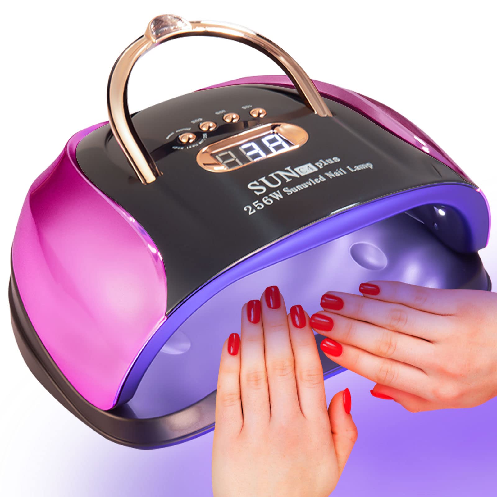 Professional 256W UV LED Nail Lamp with Auto Sensor - 4 Timer Settings for Gel Polish Curing, Salon-Quality Manicure & Pedicure Light (Includes 9 Free Accessories) - Perfect for Home Nail Care & Professional Salons