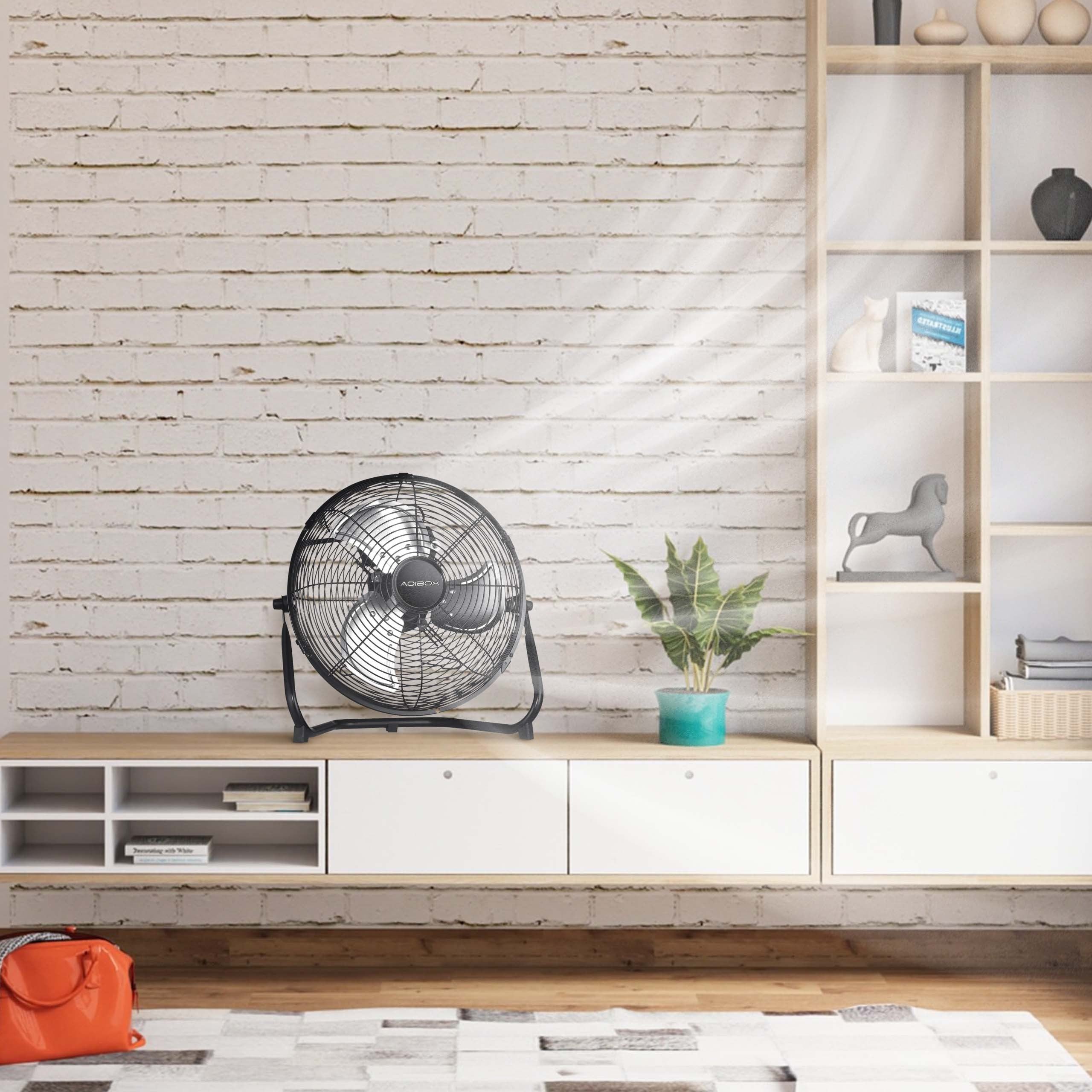 12 Inch 3-Speed High Velocity Industrial Heavy Duty Metal Floor Fan - Black with Tilting Head for Indoor & Outdoor Use - Perfect for Warehouses, Garages, Workshops, and Home Cooling