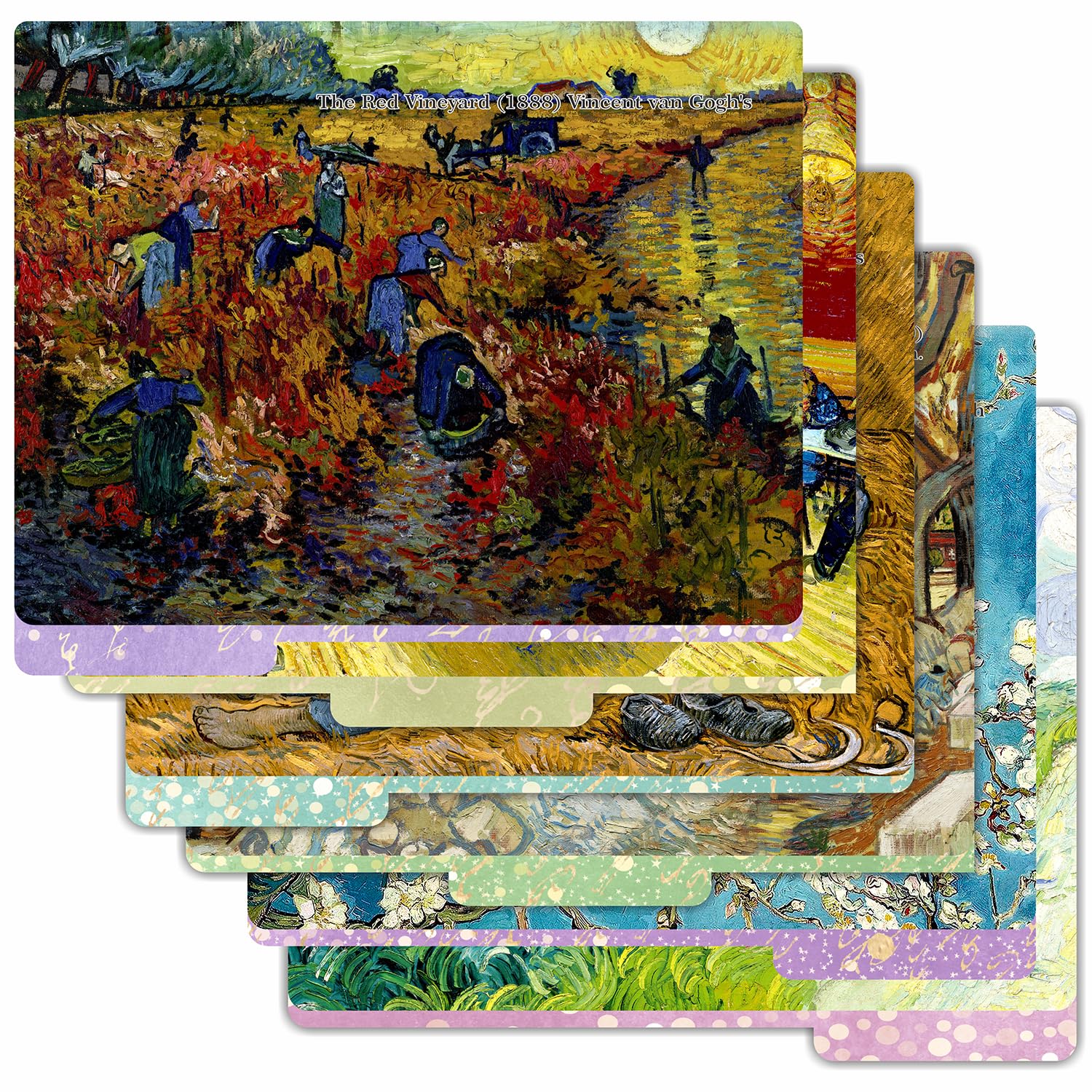 12 Pack Vincent Van Gogh Decorative File Folders - 1/3 Cut Tab Letter Size (9.75” x 11.75”) Matte Laminated Office & School Supplies - Perfect for Document Organization, Art-Inspired Workspaces, and Creative Home Offices