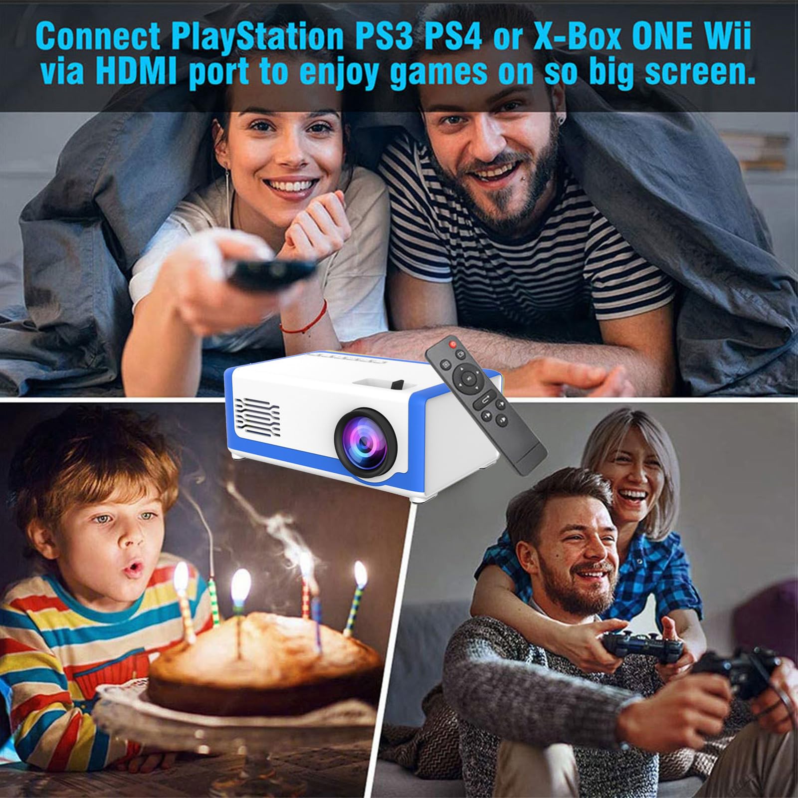 HCPZL Mini Projector - Portable HD LED Movie Projector for Home Theater & Outdoor Movies | HDMI & USB Connectivity | Perfect Gift for Kids & Family Movie Nights | Ideal for Cartoons, Home Cinema & Backyard Entertainment