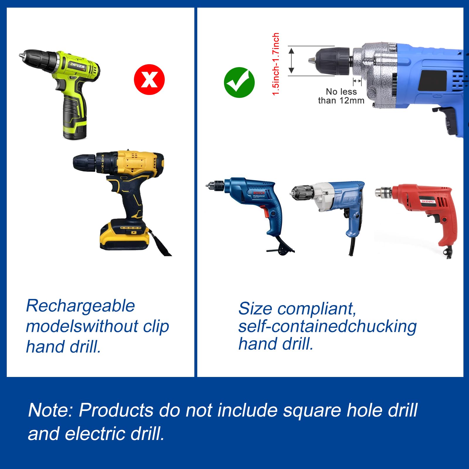 Square Hole Drill Bit Adapter for Woodworking - Mortising Attachment Compatible with Drill Press & Hand Press - Quick Install/Remove Square Hole Drill Bits - Perfect for Mortise and Tenon Joinery, Cabinet Making & Furniture Building