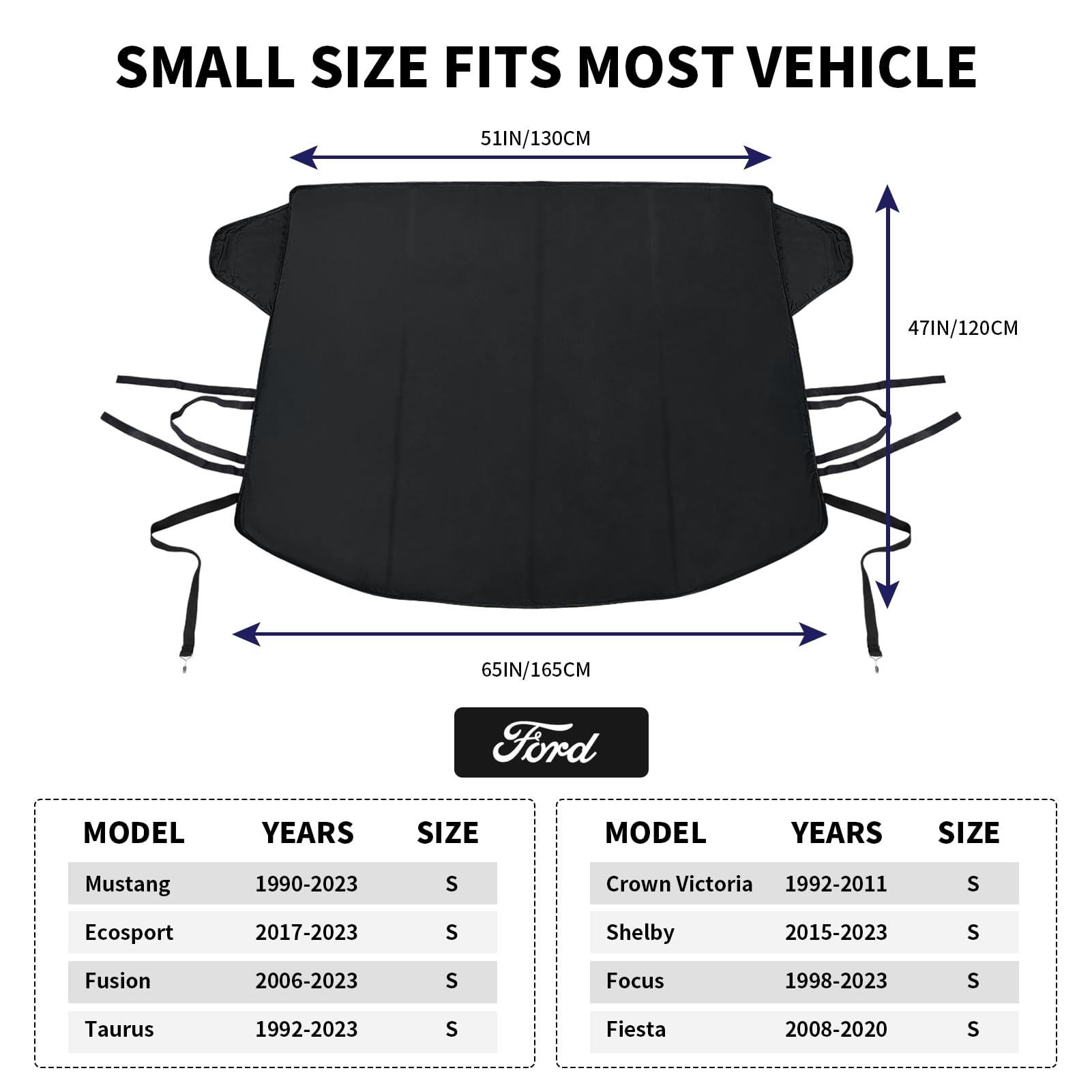 Custom Fit Windshield Snow Cover for Ford Mustang 1994-2024 - 600D Oxford Waterproof Ice & Frost Protection - Winter Car Accessories for Snowy Weather & Outdoor Parking