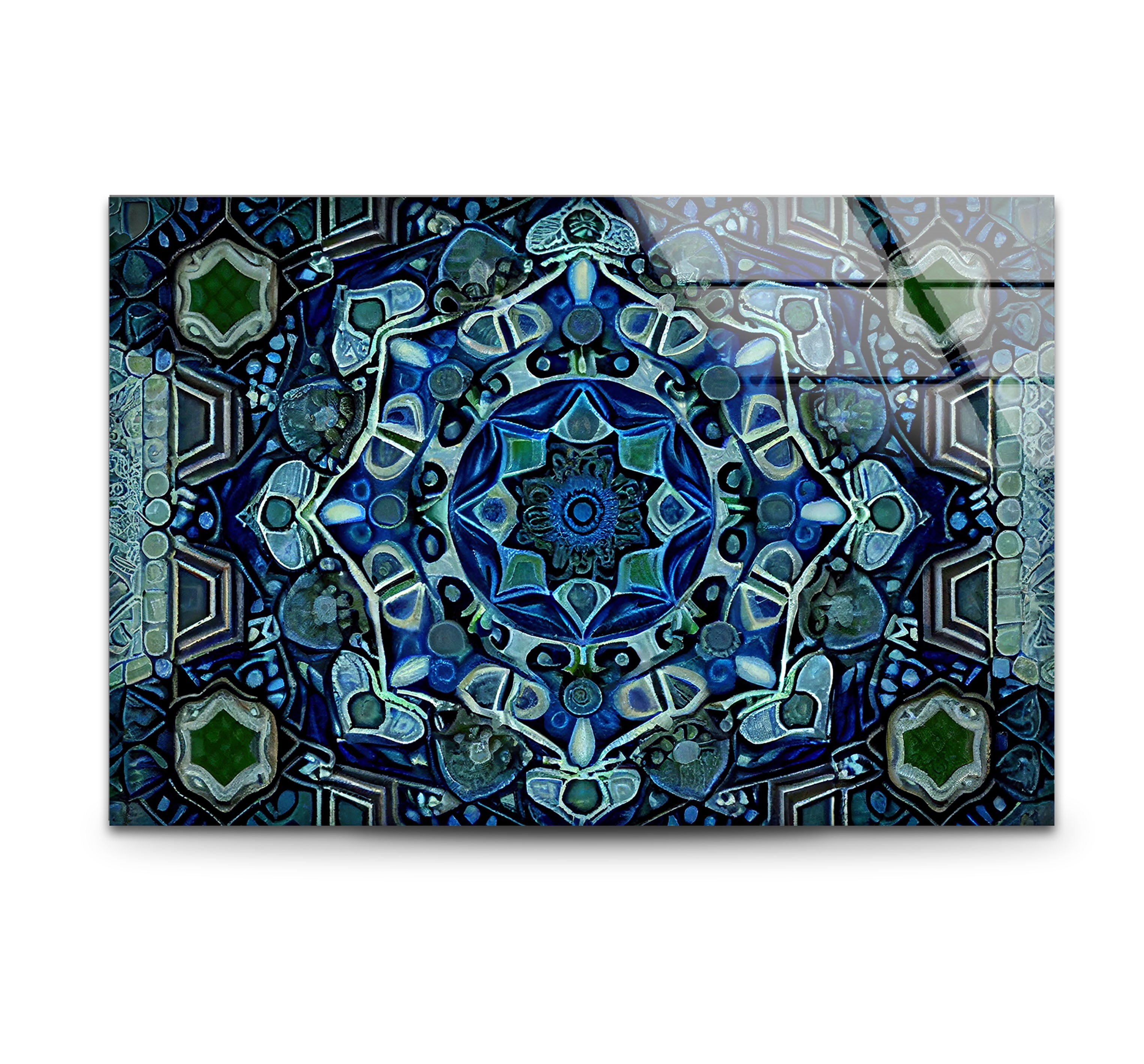 Blue Mandala Glass Wall Art – Handcrafted Intricate Geometric Design for Modern Home & Office Decor | Meditation Room, Yoga Studio & Spiritual Space Decor