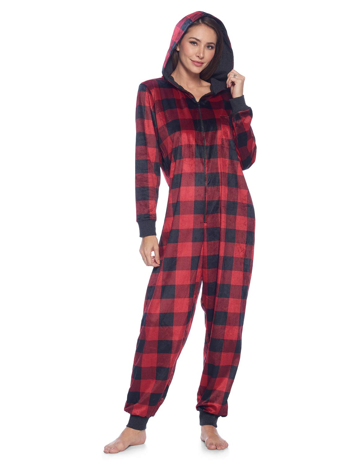 Ashford & Brooks Women's Fleece Hooded One Piece Pajama Union Jumpsuit - Cozy Winter Loungewear for Home, Sleep & Relaxation