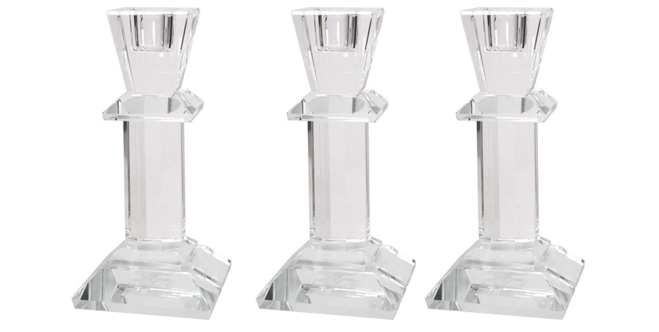 Premium Clear Crystal Glass Taper Candle Holders Set of 3 - Elegant Decorative Candle Sticks for Dinner Parties, Weddings & Home Decor - Versatile Taper Candle Holders for Table Centerpieces, Romantic Ambiance & Special Occasions