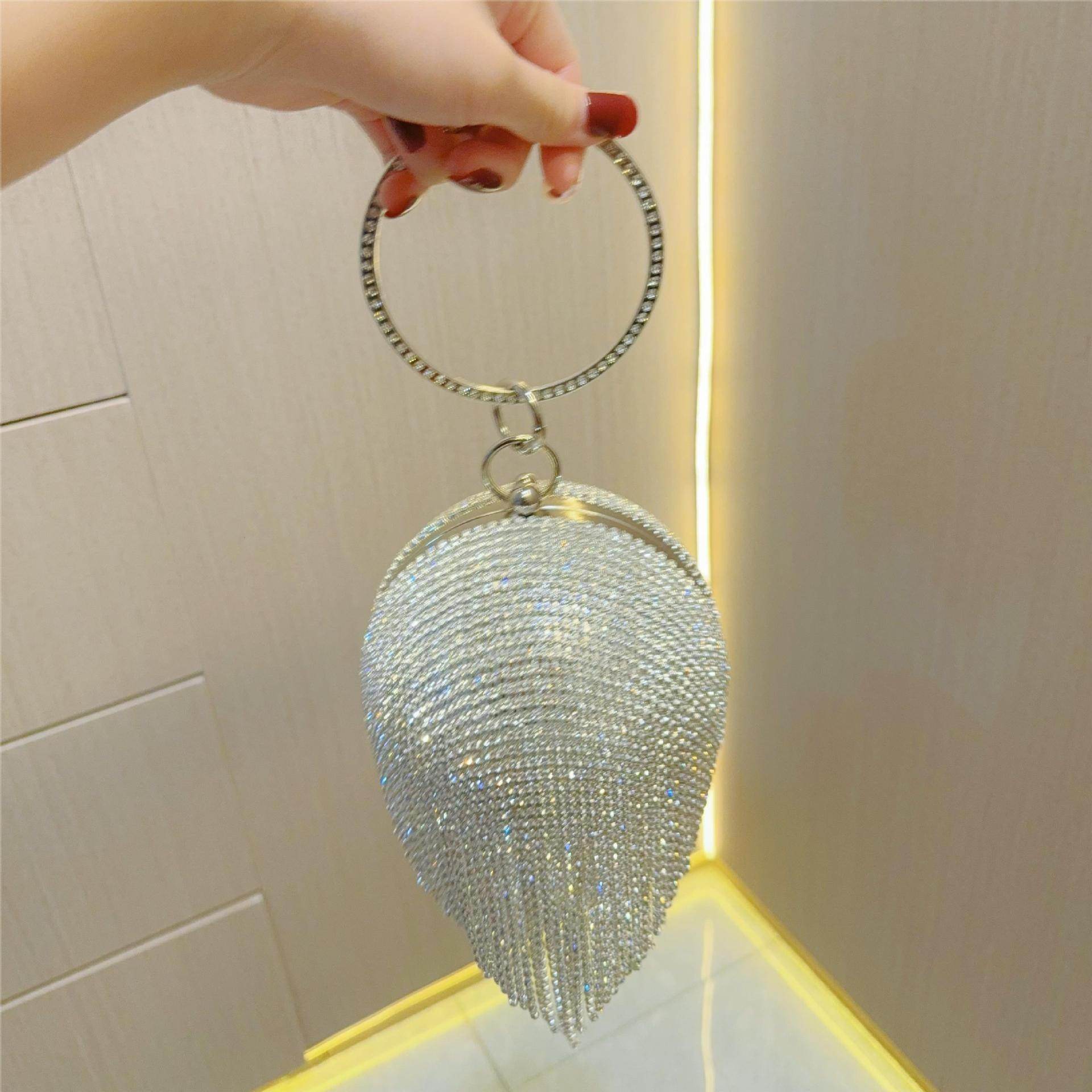 Sparkling Rhinestone Evening Clutch - Elegant Fringe Party Purse for Women - Perfect for Prom, Wedding & Night Out Events - 786140693461