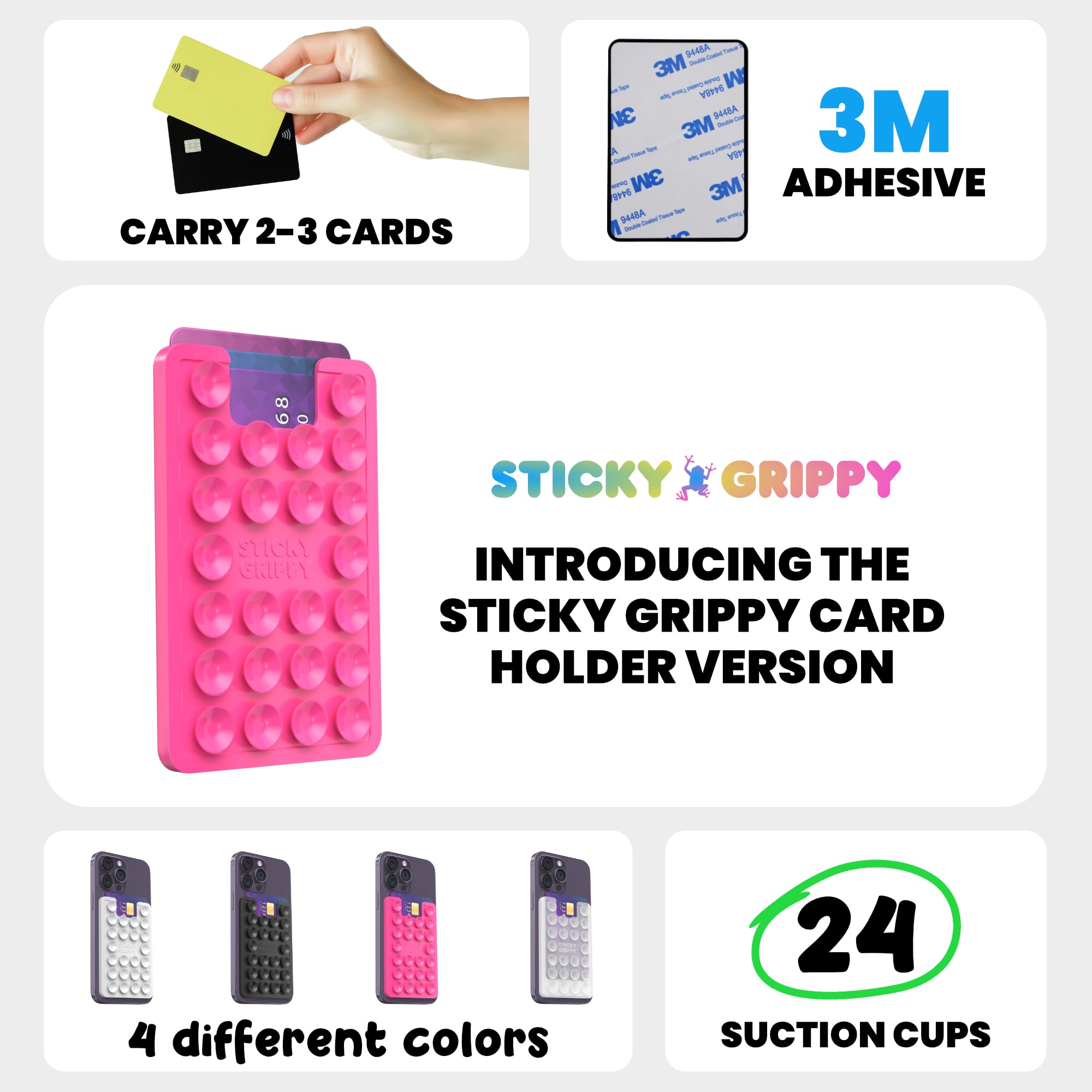 Sticky Phone Holder for iPhone & Android - Silicone Suction Card Wallet Mount, Hands-Free Shower Mirror Accessory for TikTok Videos, Selfies & Daily Use (Pink) SG2